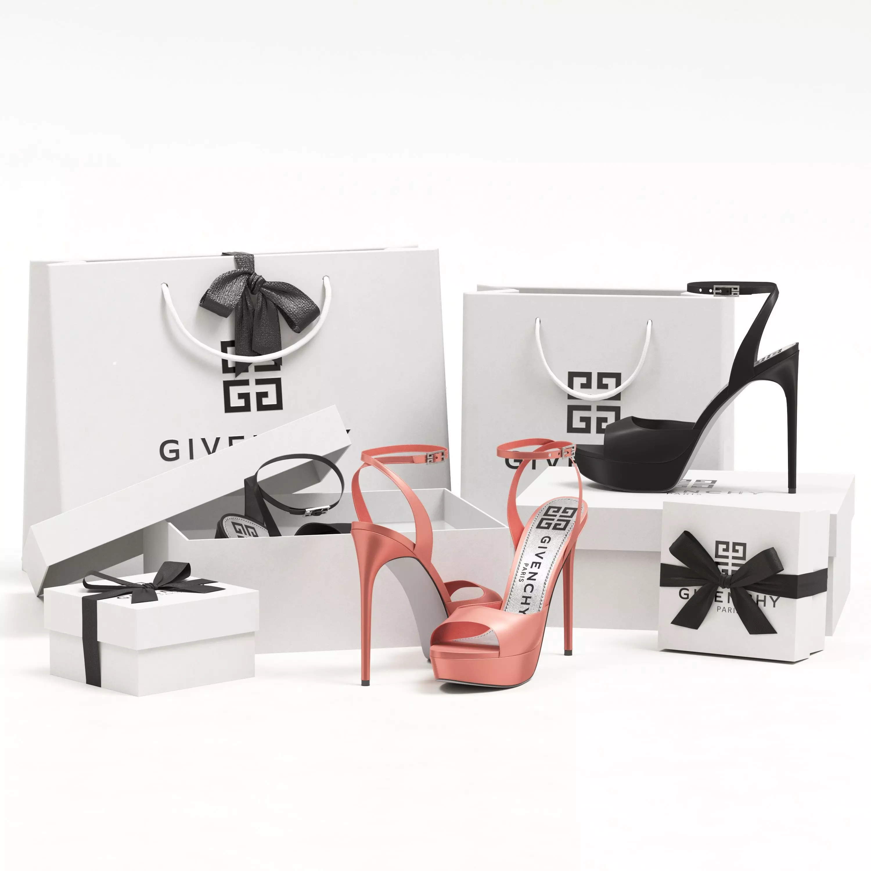 Givenchy Satin Platform Sandals with Gift Packaging 3D model