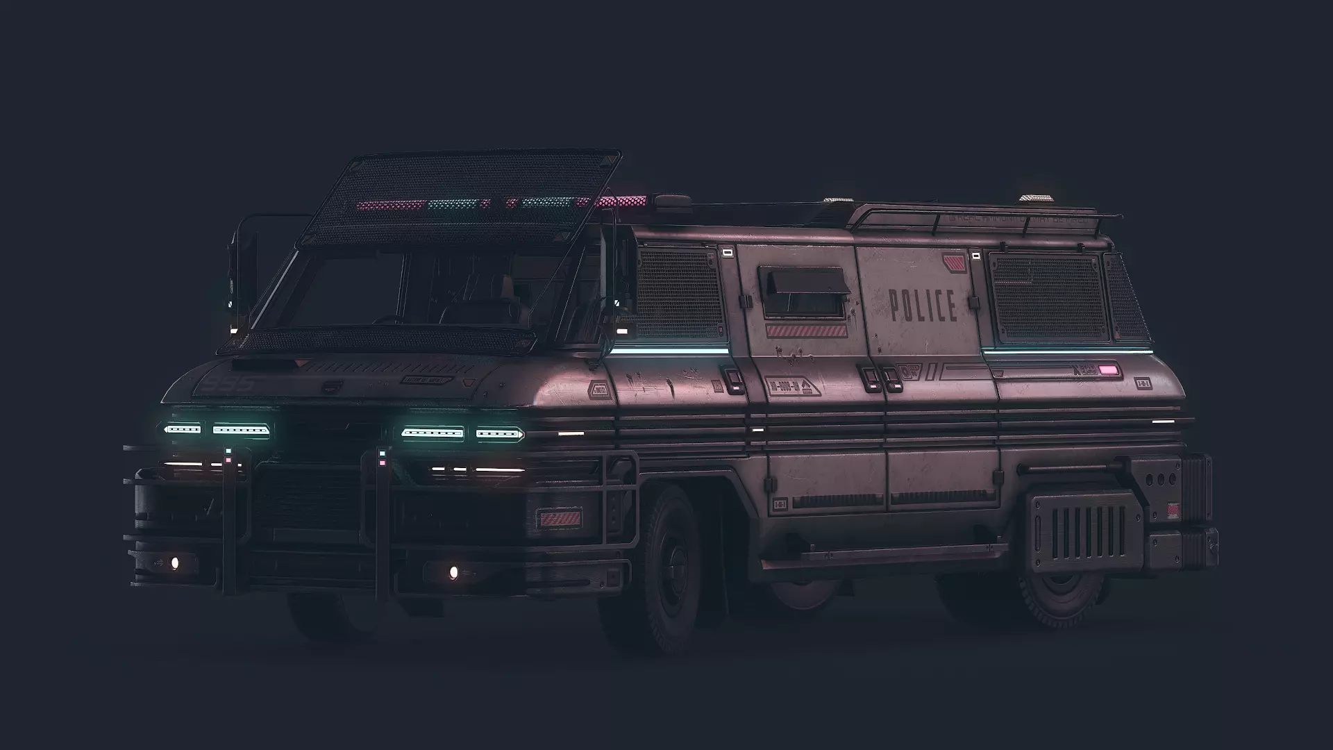 Cyberpunk Riot Van Low-poly 3D model_0