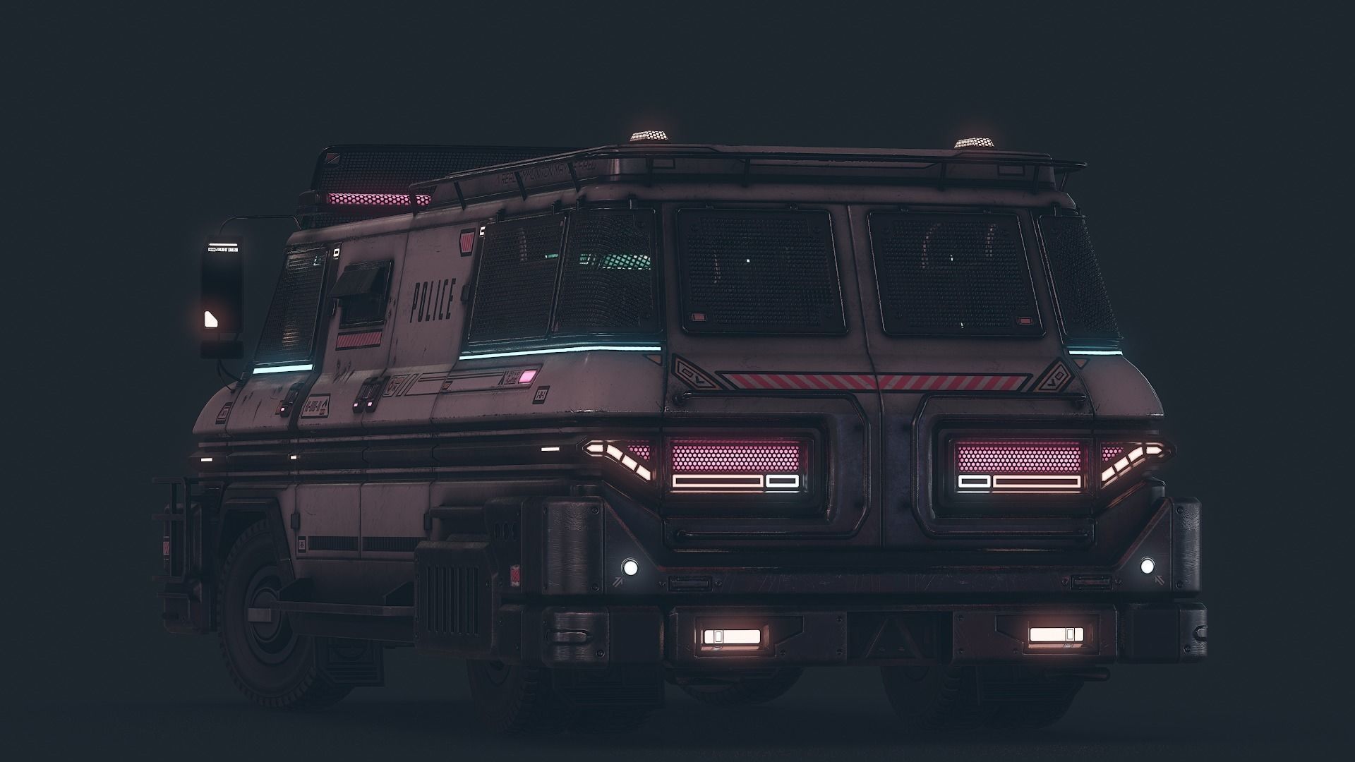 Cyberpunk Riot Van Low-poly 3D model_7