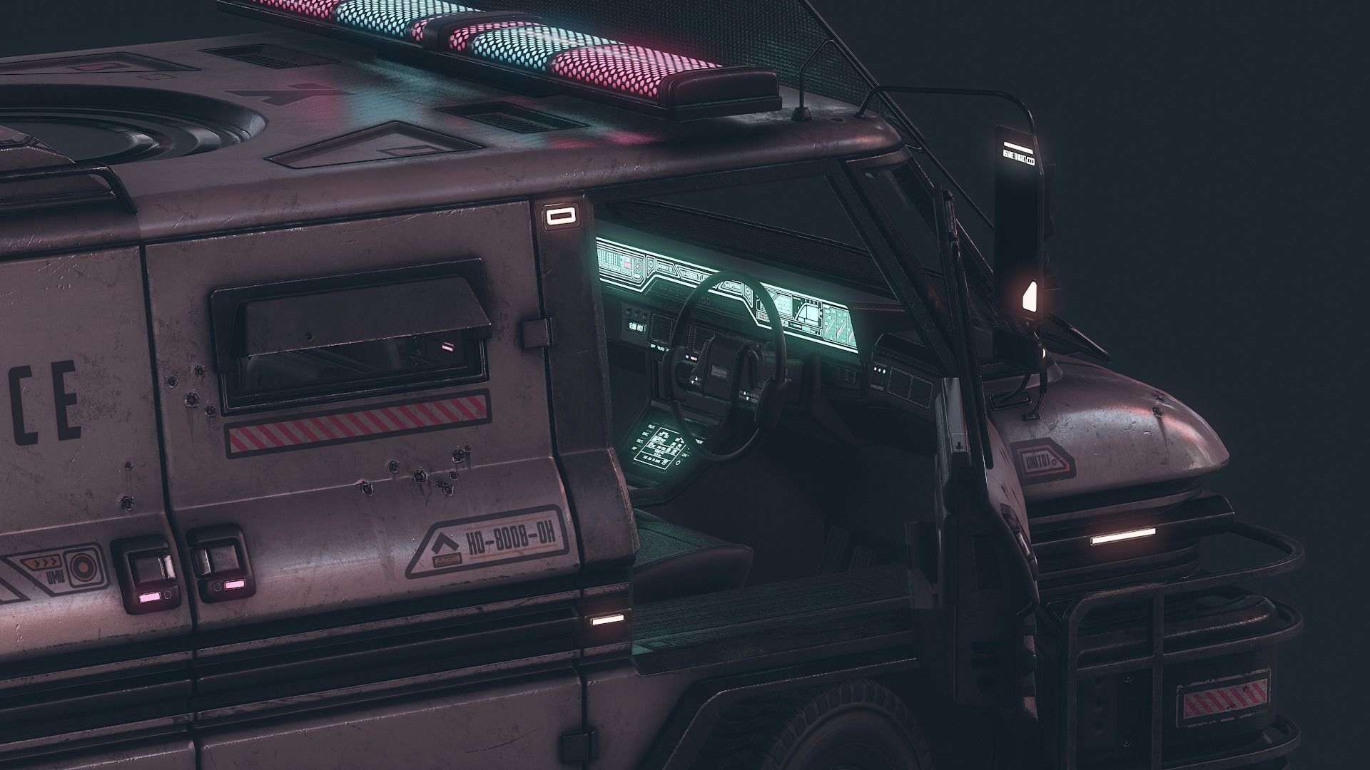 Cyberpunk Riot Van Low-poly 3D model_6