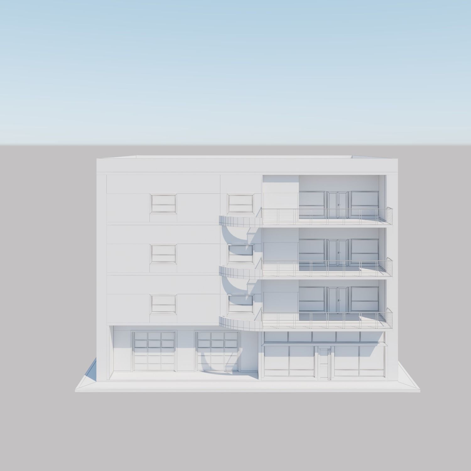 Apartment building with patio Threedee Way 331 Low-poly 3D model_4