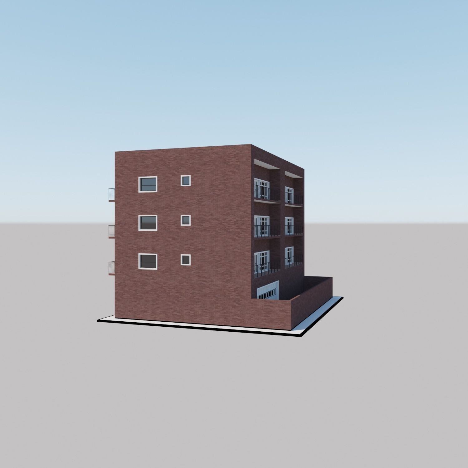 Apartment building with patio Threedee Way 331 Low-poly 3D model_11
