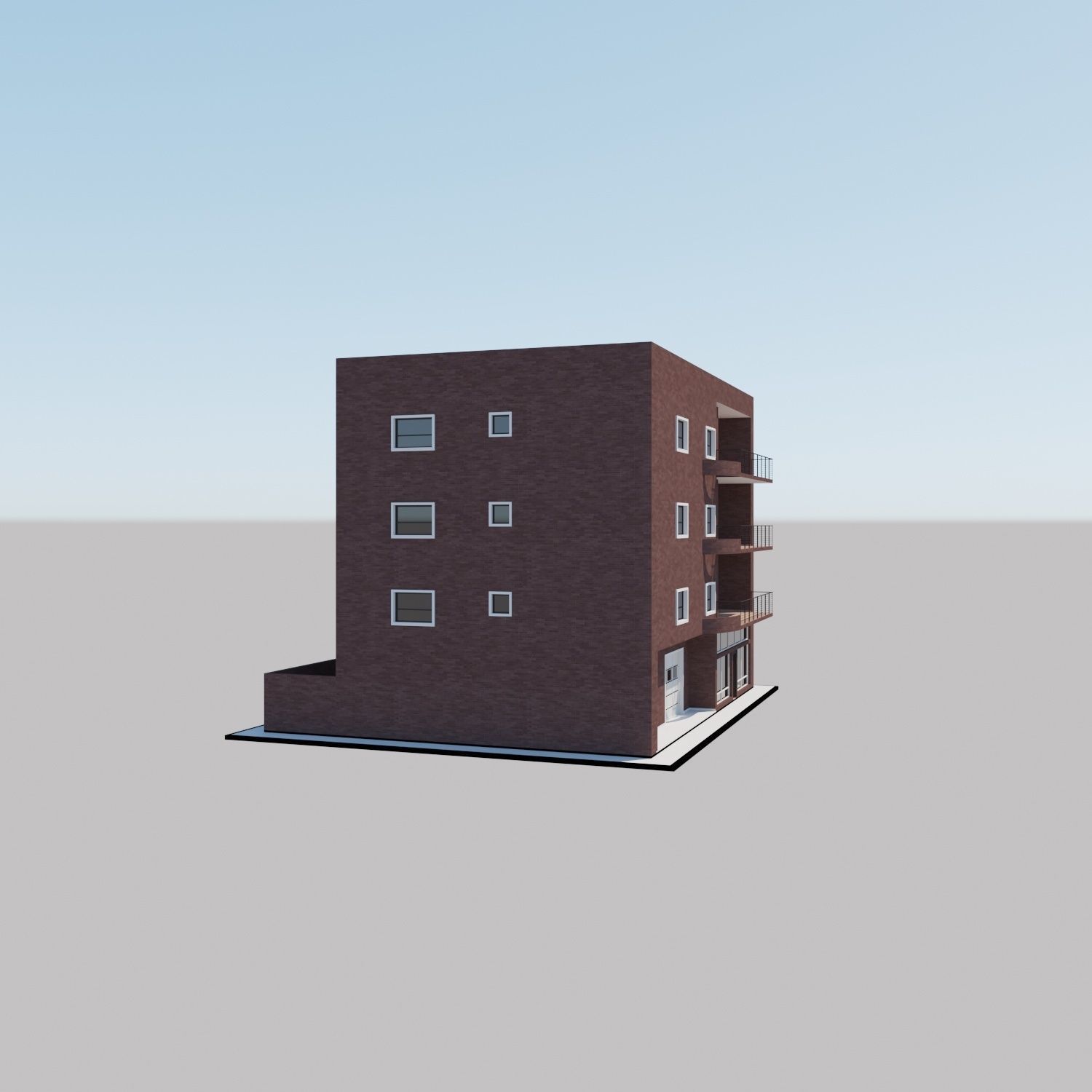 Apartment building with patio Threedee Way 331 Low-poly 3D model_12