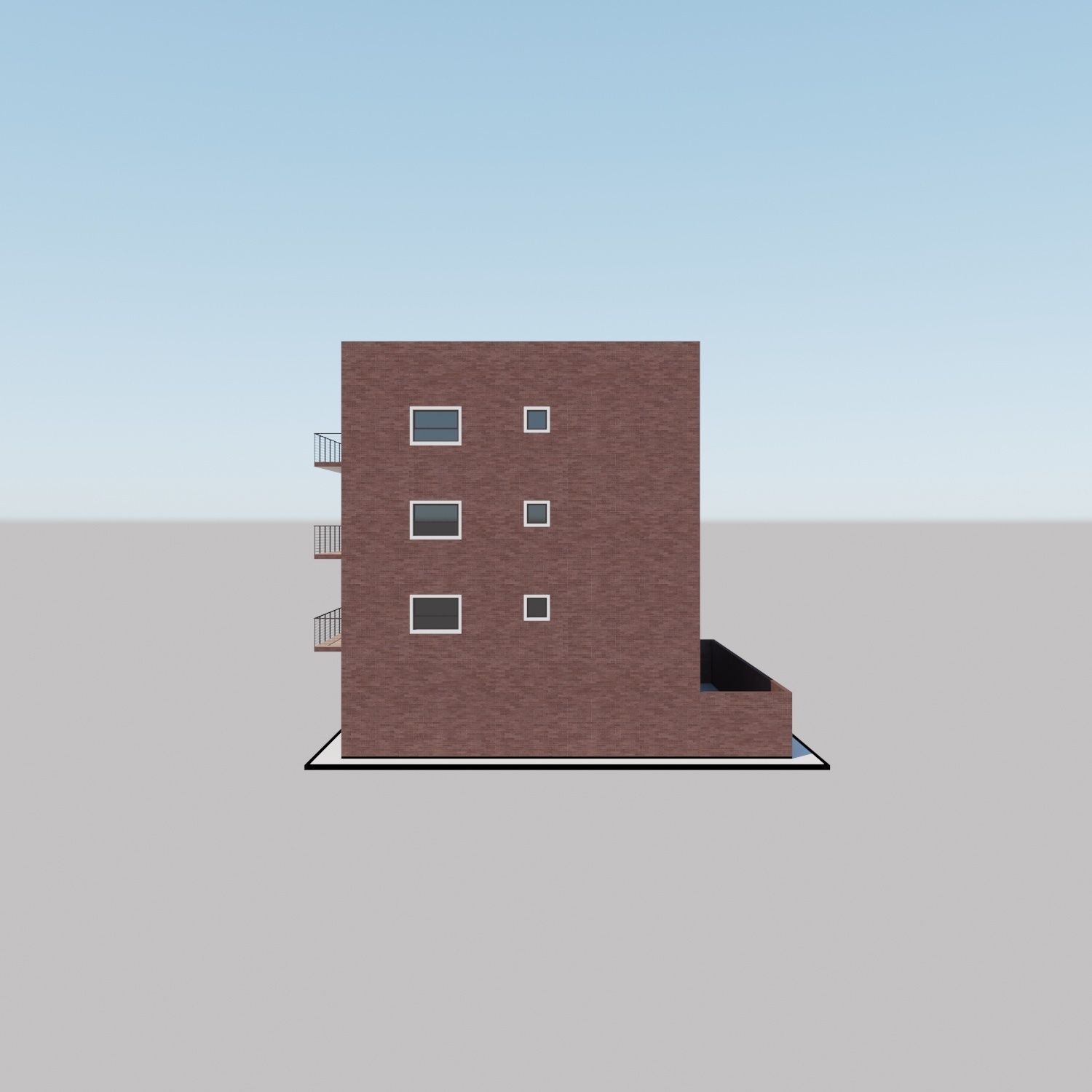 Apartment building with patio Threedee Way 331 Low-poly 3D model_10