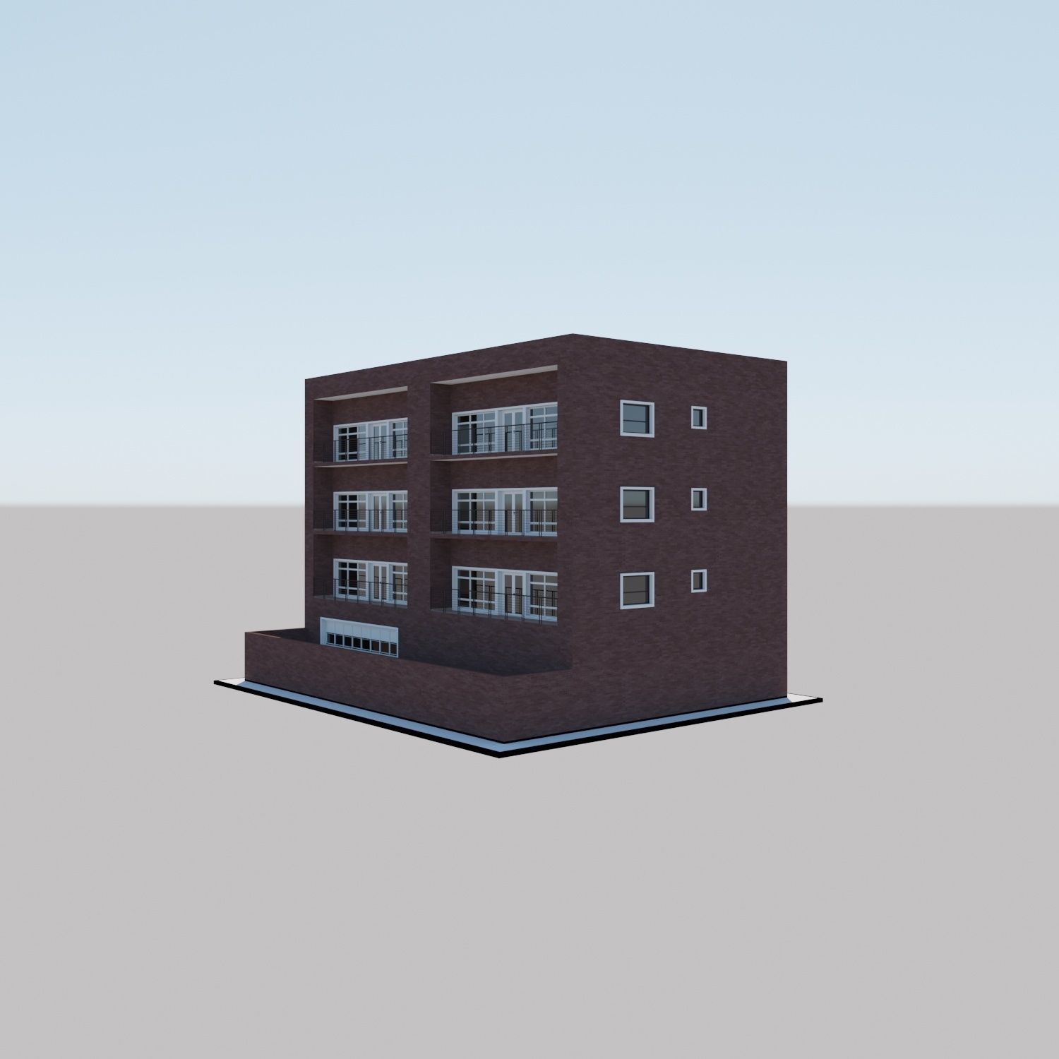 Apartment building with patio Threedee Way 331 Low-poly 3D model_25