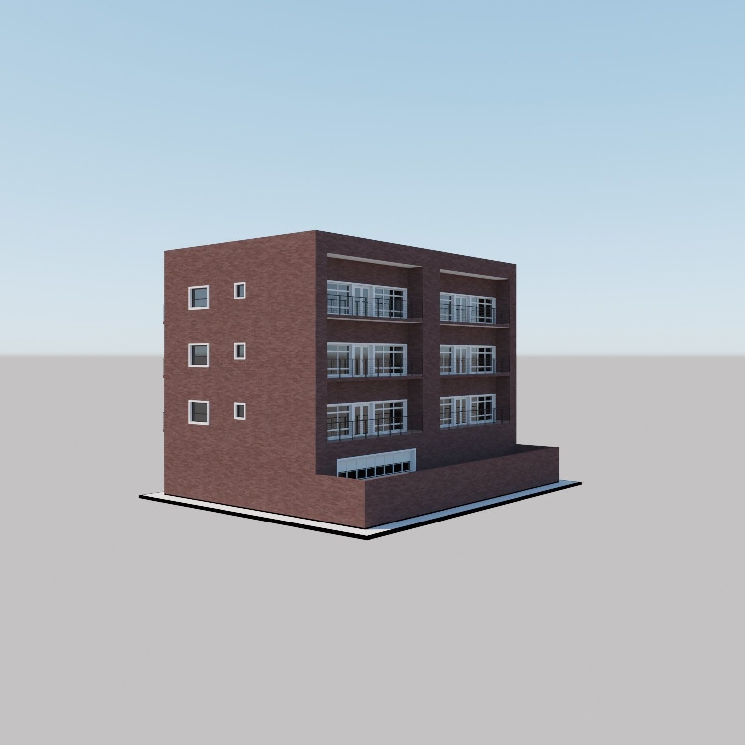Apartment building with patio Threedee Way 331 Low-poly 3D model_20