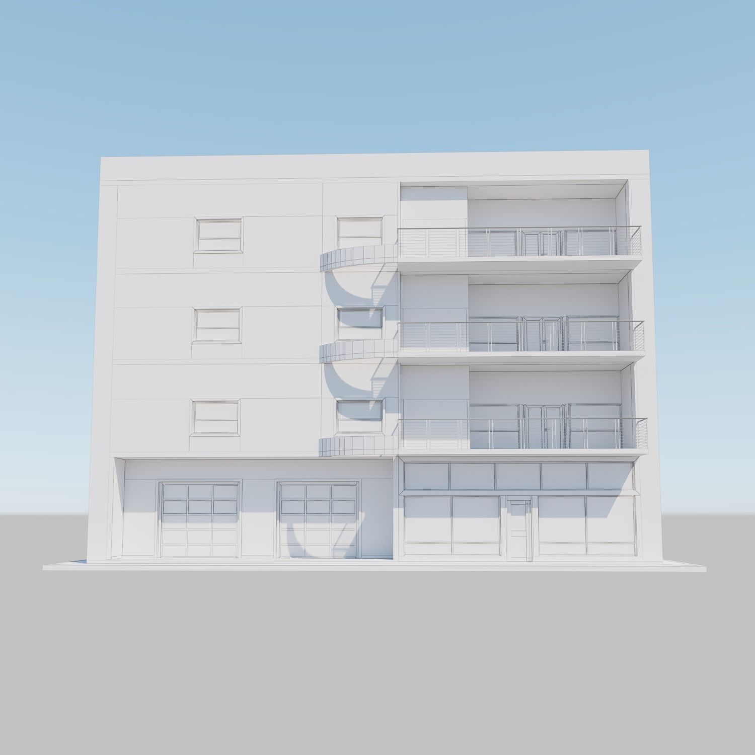 Apartment building with patio Threedee Way 331 Low-poly 3D model_9