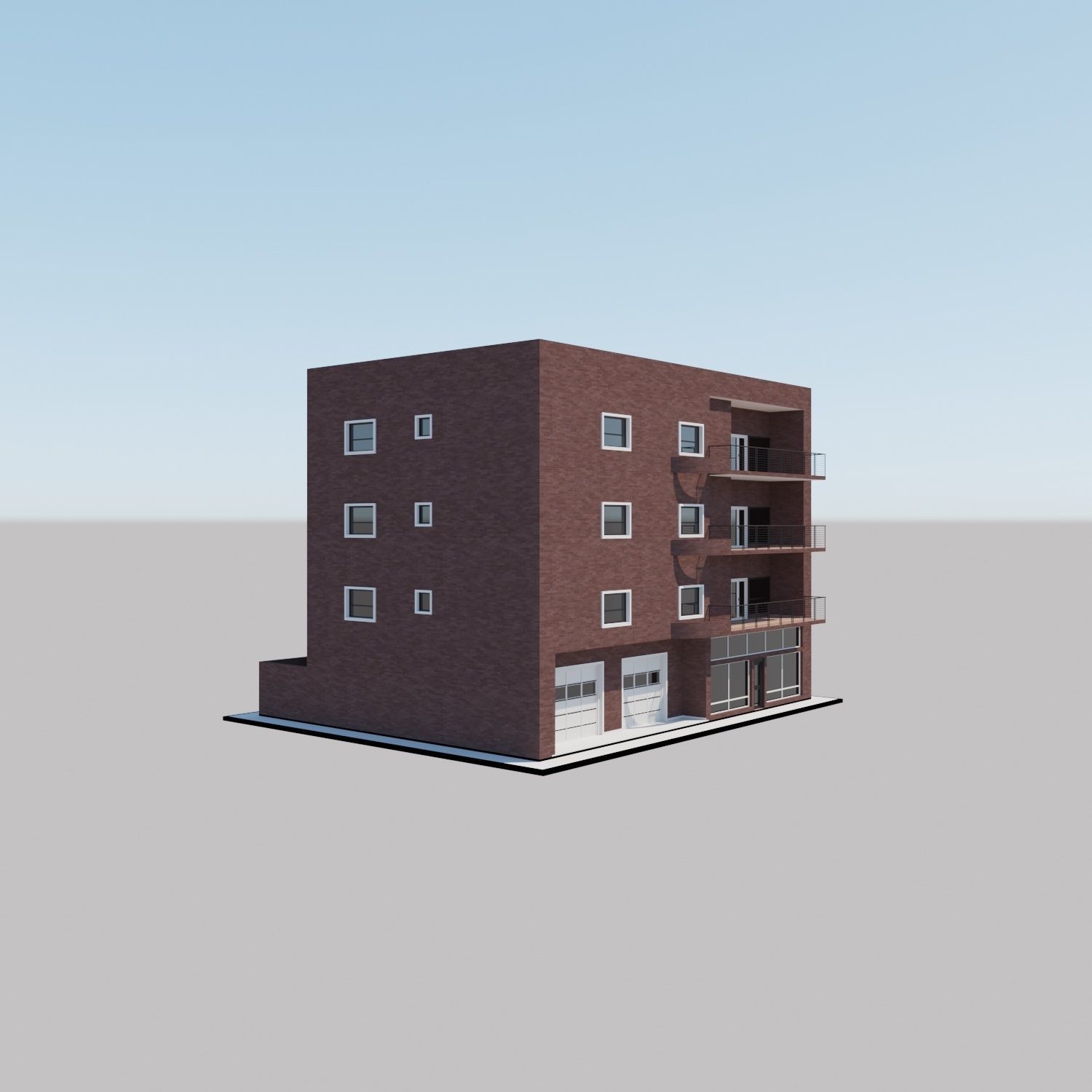 Apartment building with patio Threedee Way 331 Low-poly 3D model_13