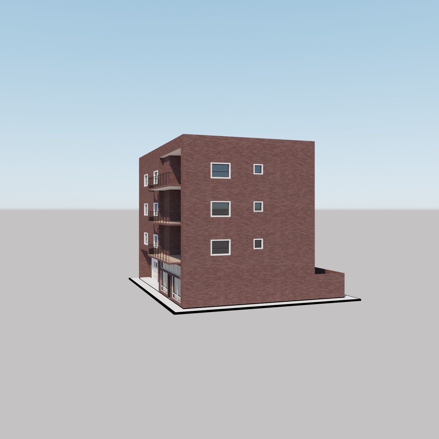 Apartment building with patio Threedee Way 331 Low-poly 3D model_19