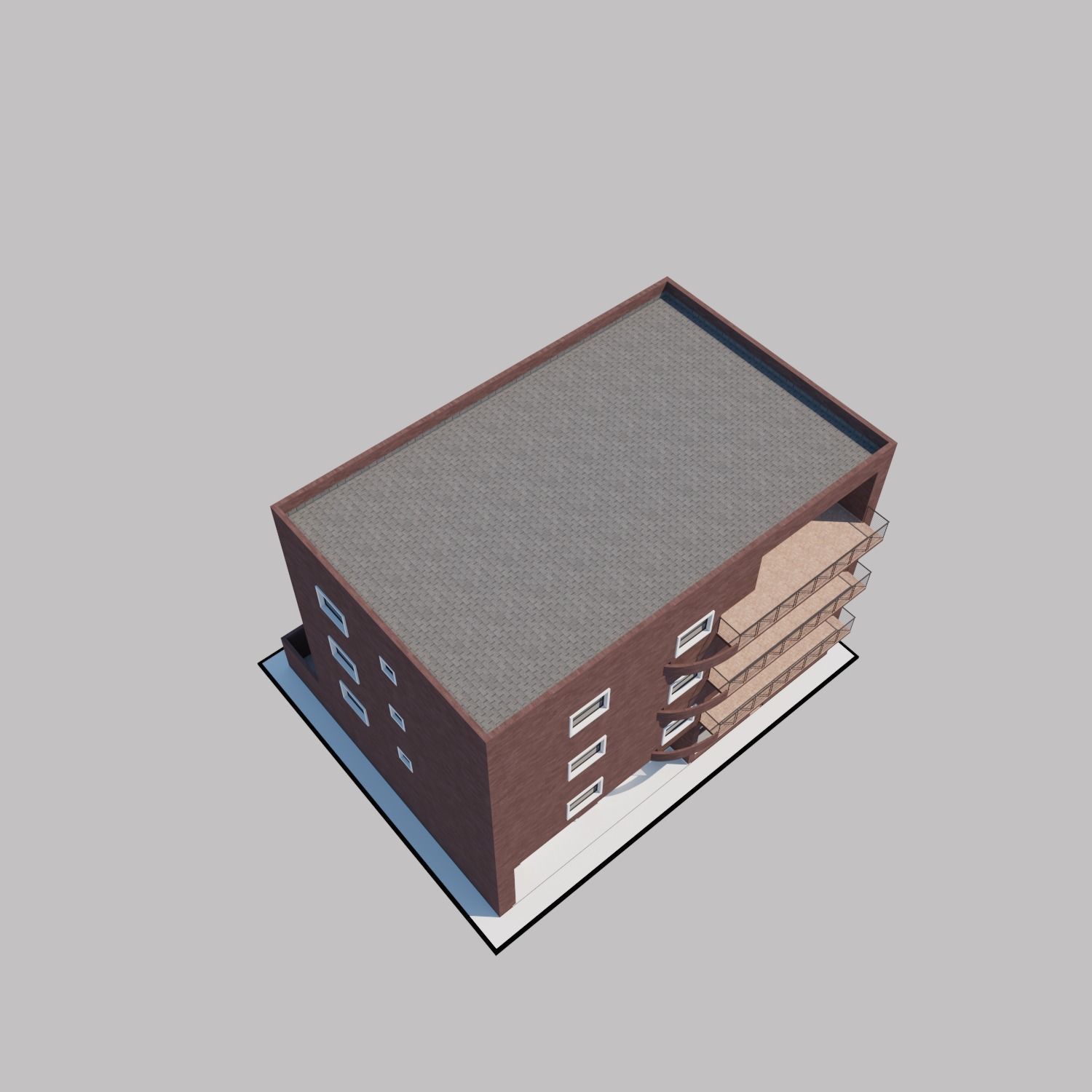 Apartment building with patio Threedee Way 331 Low-poly 3D model_3