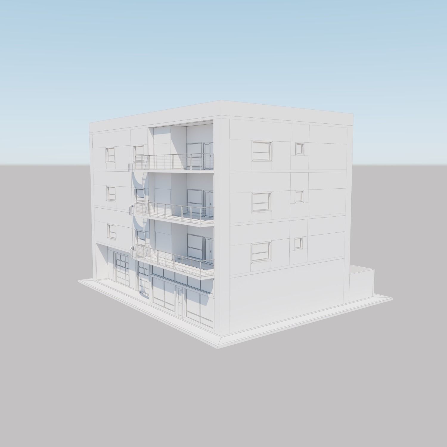 Apartment building with patio Threedee Way 331 Low-poly 3D model_8