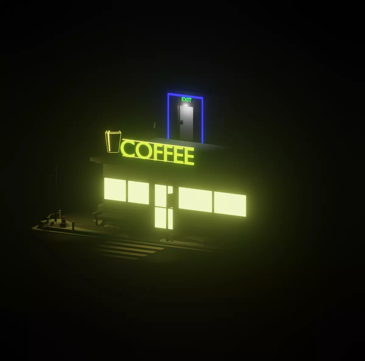 Cafe Street Low-poly 3D model_0