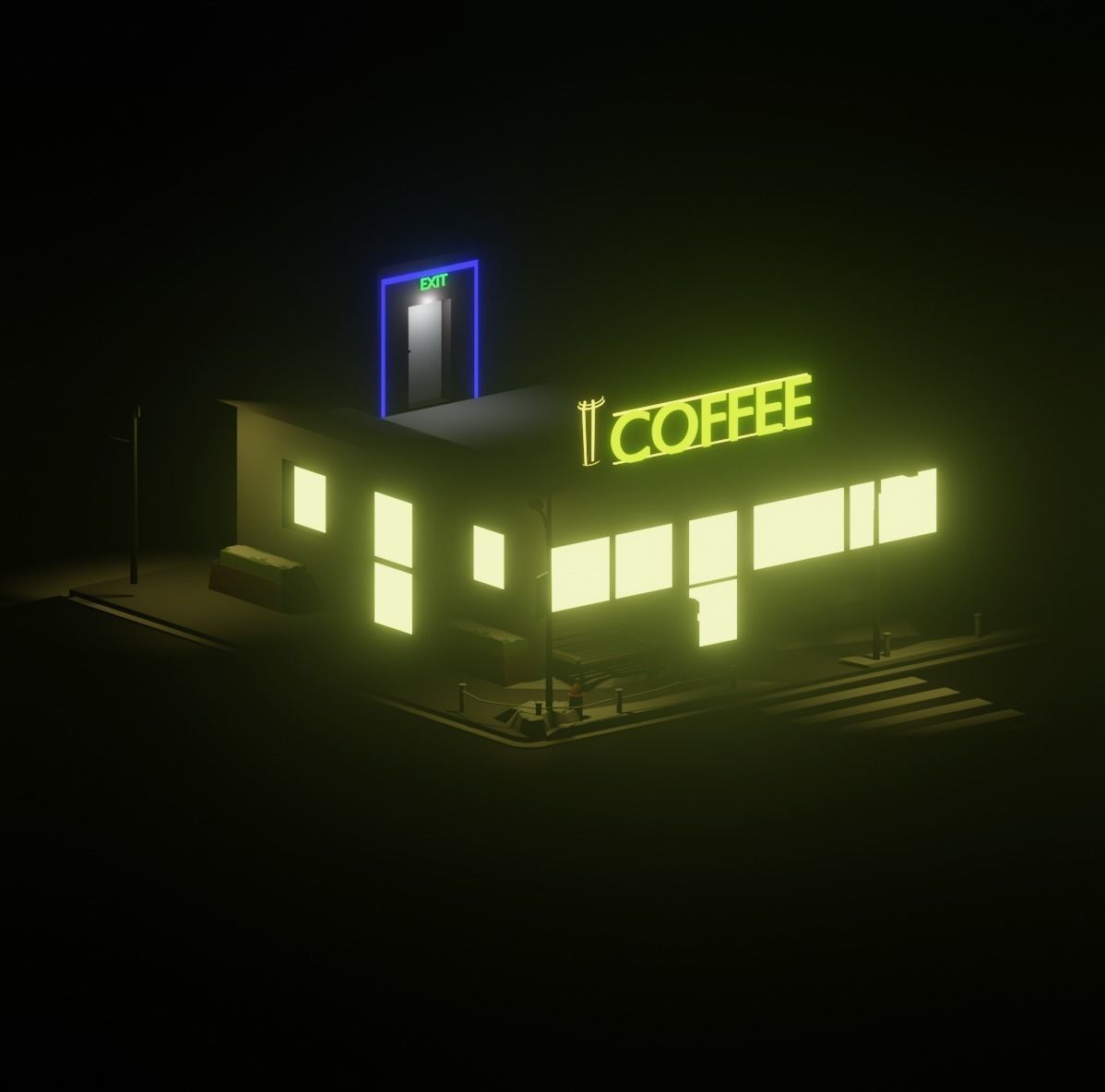 Cafe Street Low-poly 3D model_5