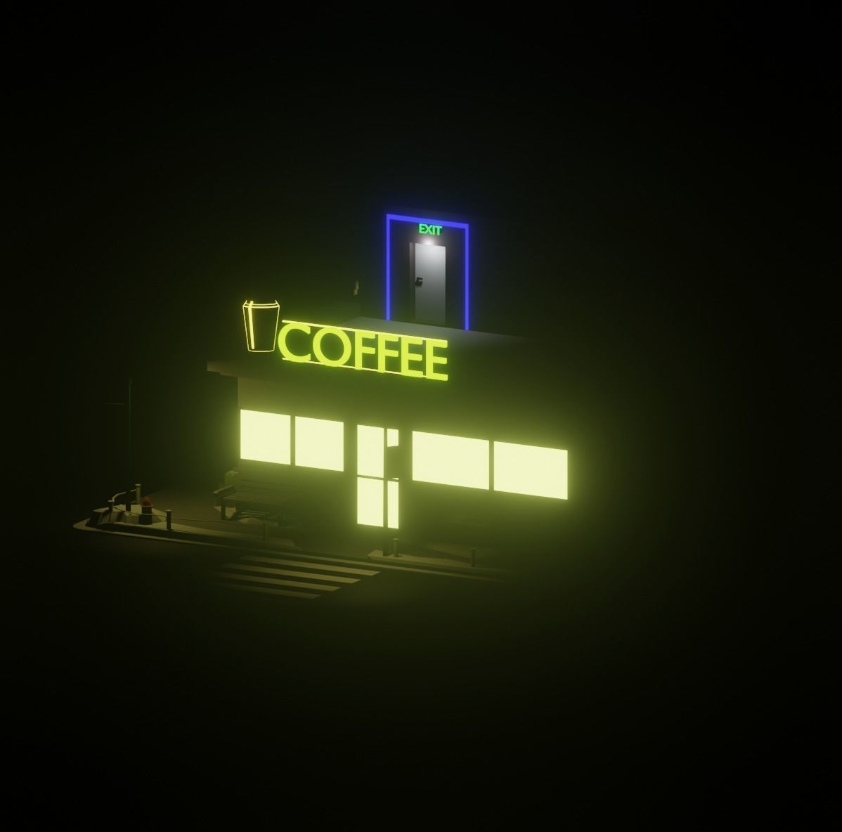 Cafe Street Low-poly 3D model_1