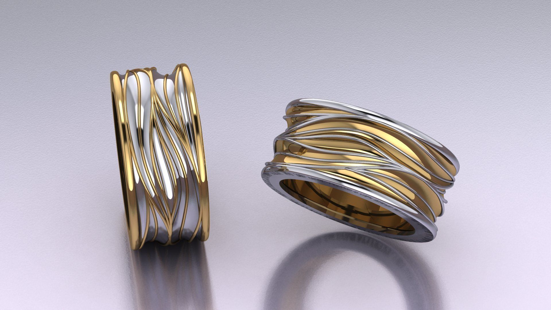 rings two gold and silver 3D print model_3