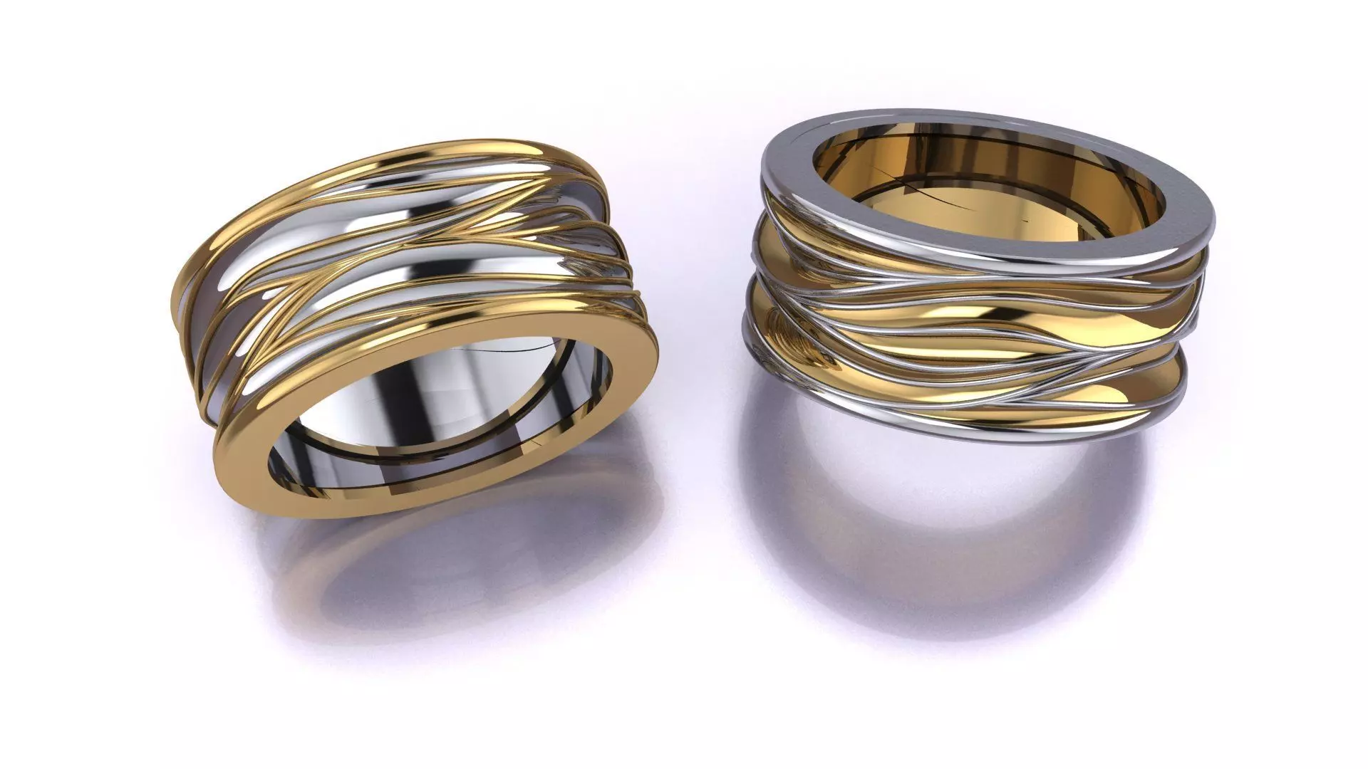 rings two gold and silver 3D print model_0