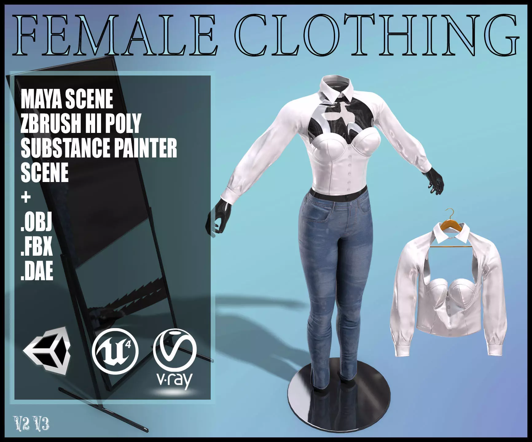 Female Clothing Low-poly 3D model_0