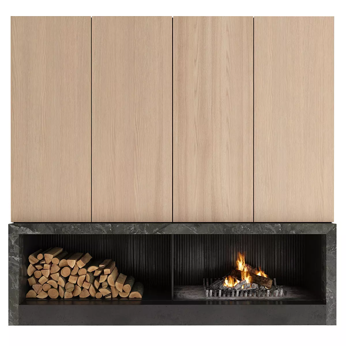Fireplace with logs 3D model_0