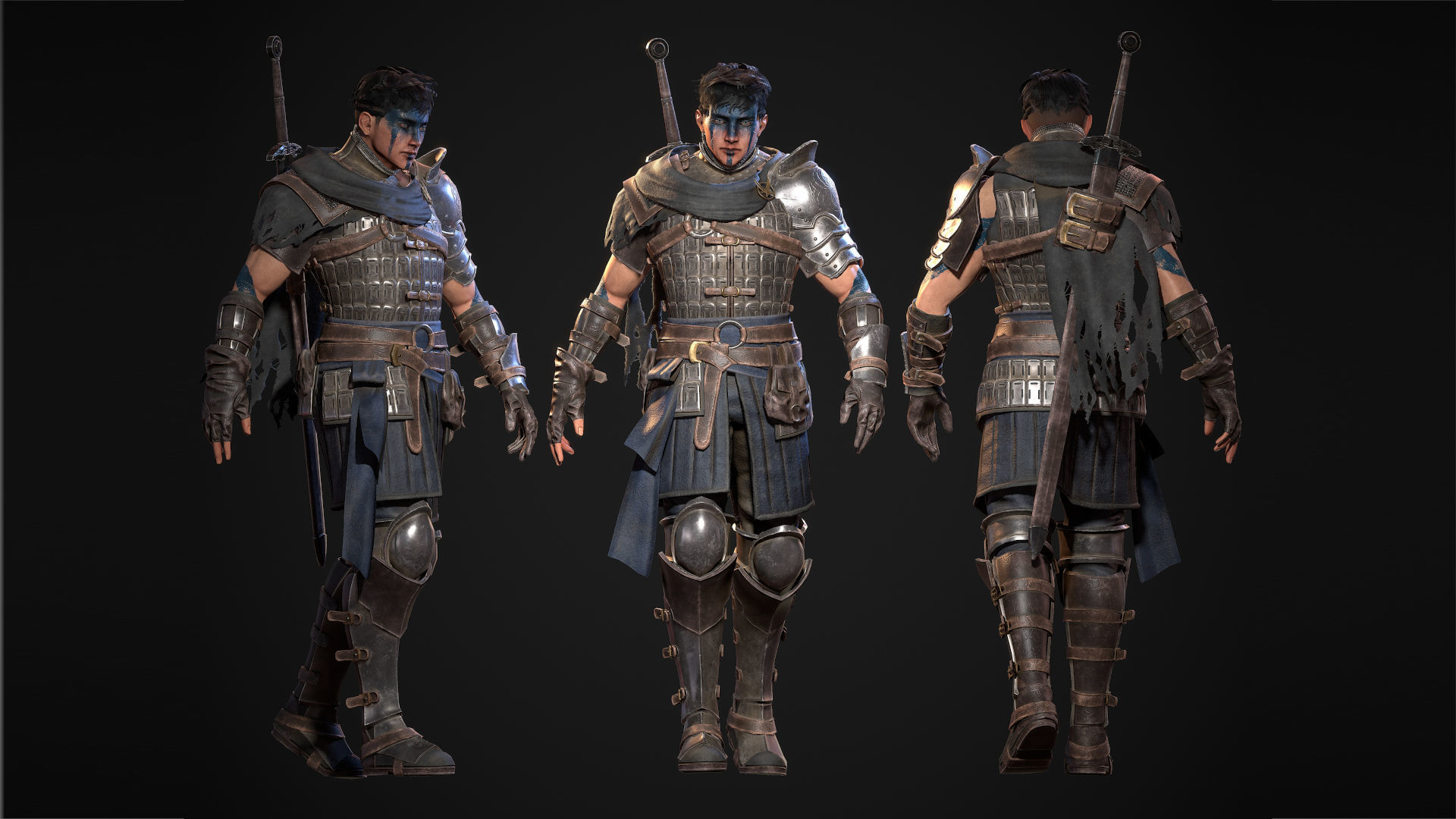 Hero Mercenary Warrior Character Low-poly 3D model_4