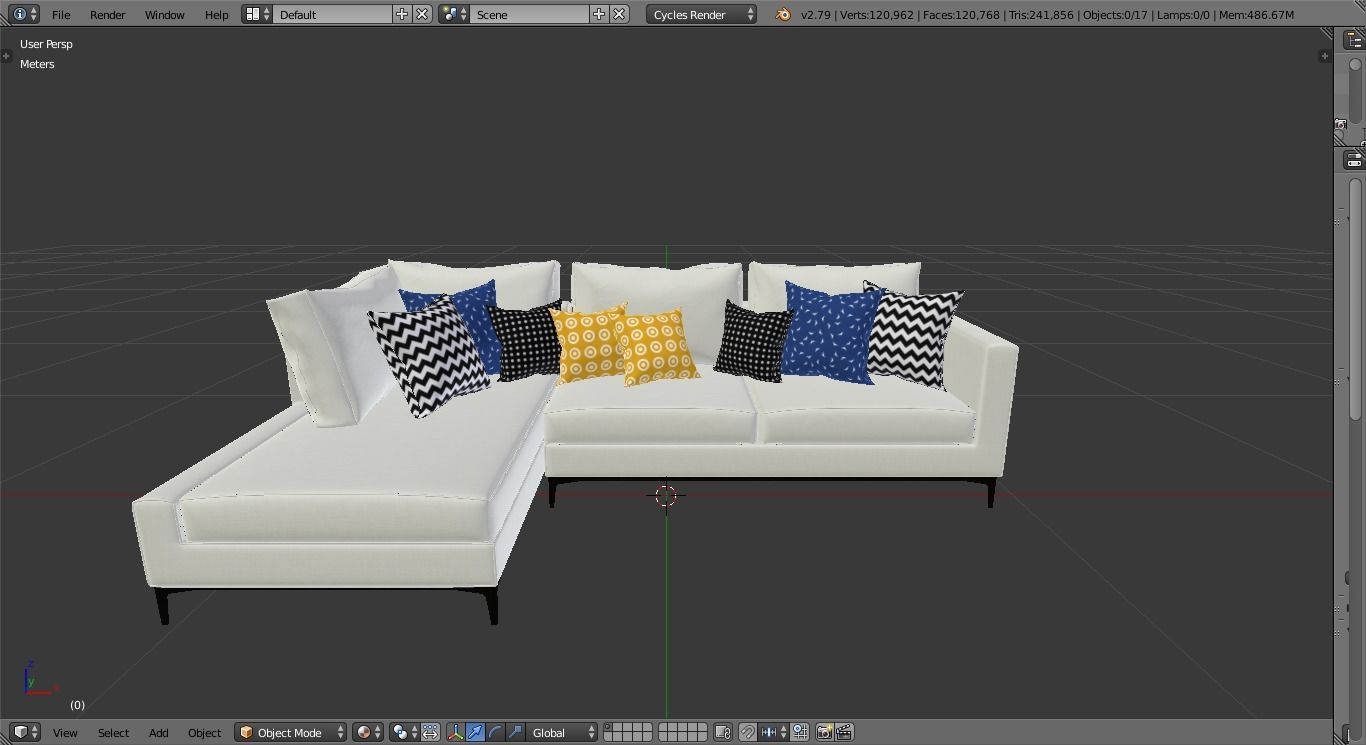 L Shape White 3D model_1
