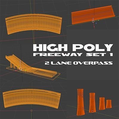 Freeway pack 1 overpass set 3D model_1