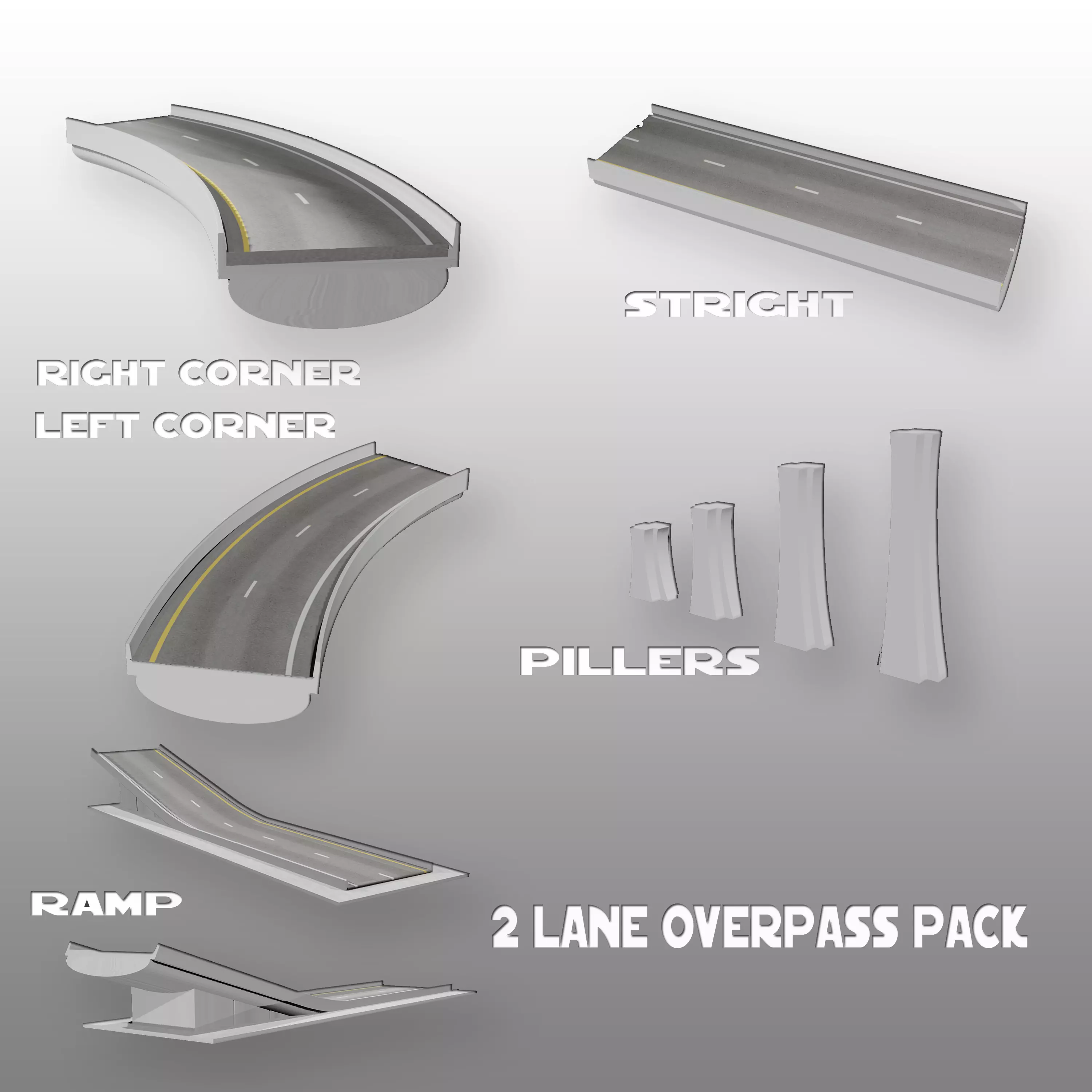 Freeway pack 1 overpass set 3D model_0
