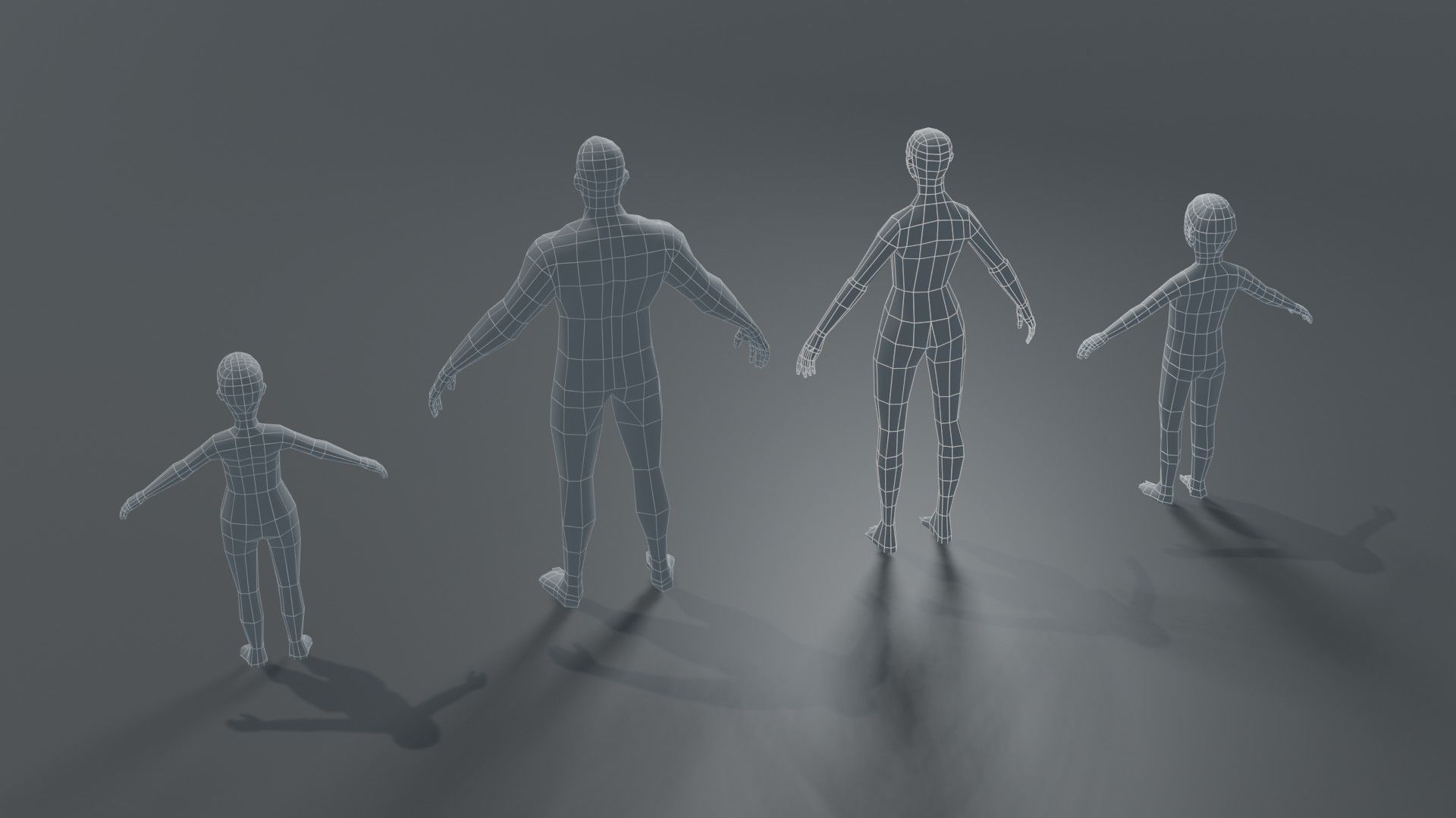 Standard Human Body Base Mesh Collection 1000 Polygons _14