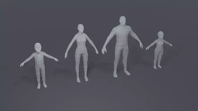 Standard Human Body Base Mesh Collection 1000 Polygons 