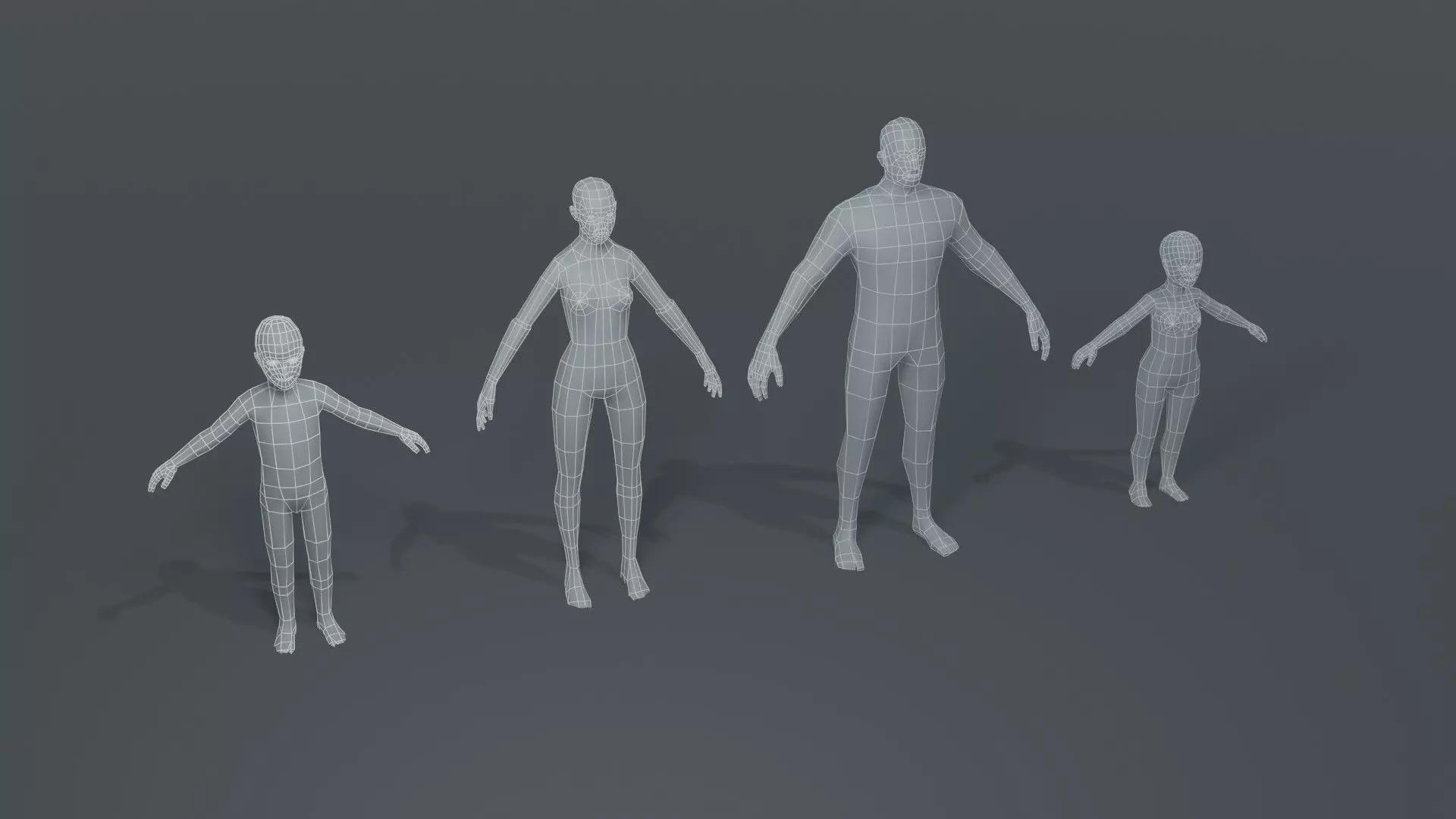 Standard Human Body Base Mesh Collection 1000 Polygons _0