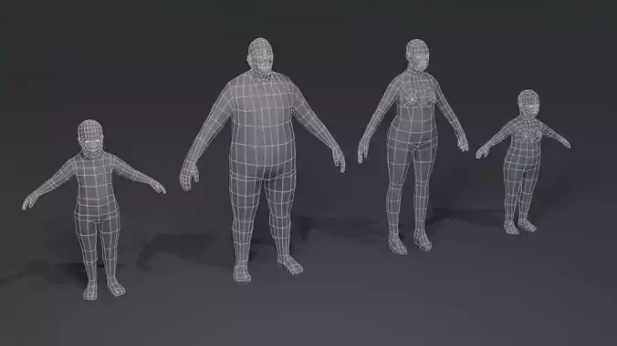 Fat Human Body Base Mesh Collection 1000 Polygons 
