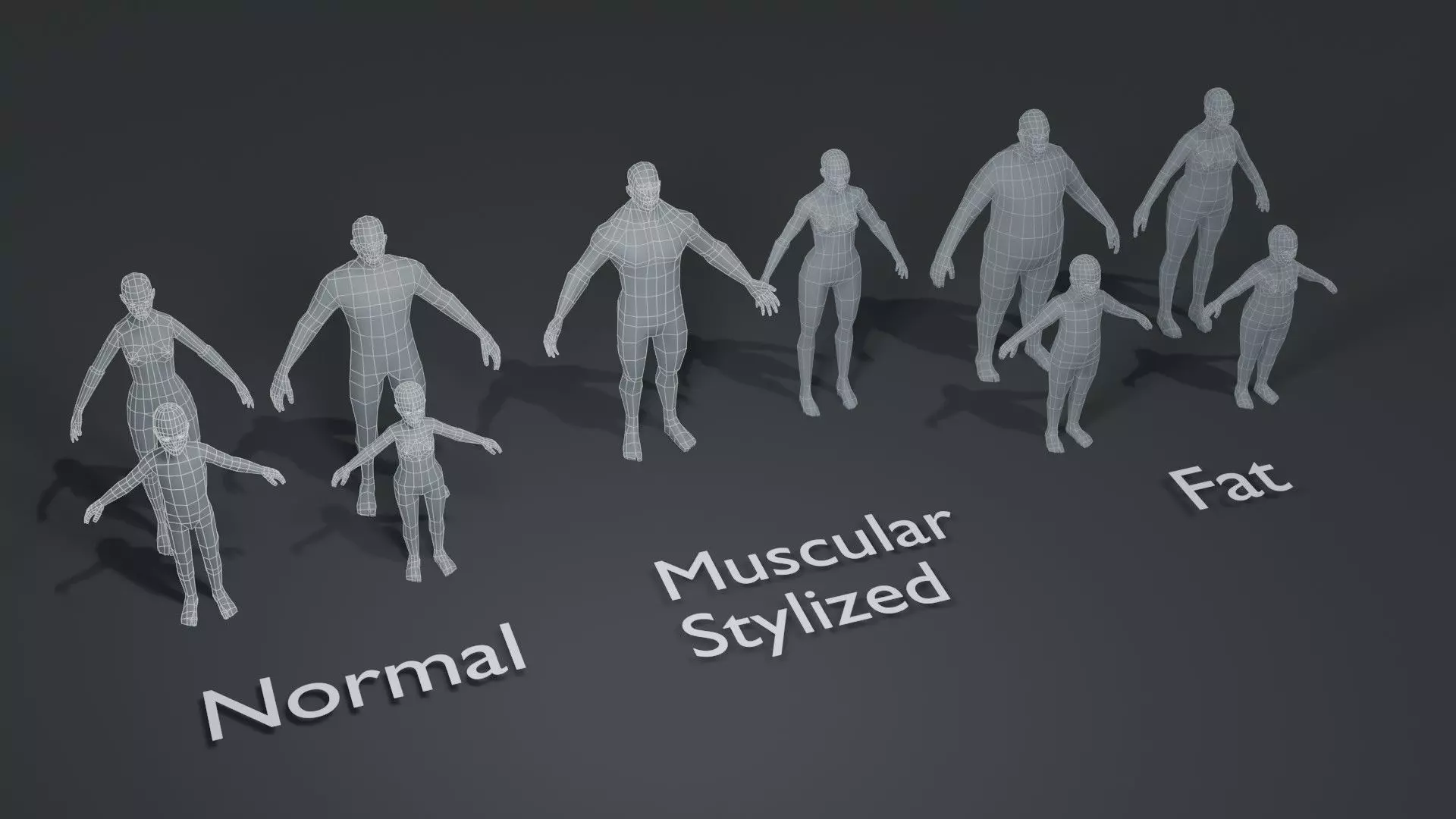 Human Body Base Mesh 1000 Polygons 10 Models Collection _0