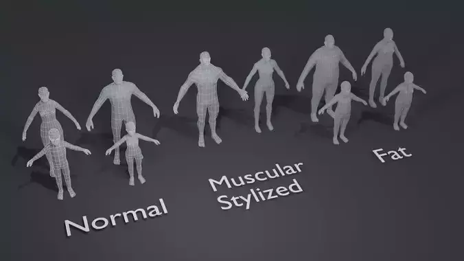 Human Body Base Mesh 1000 Polygons 10 Models Collection 
