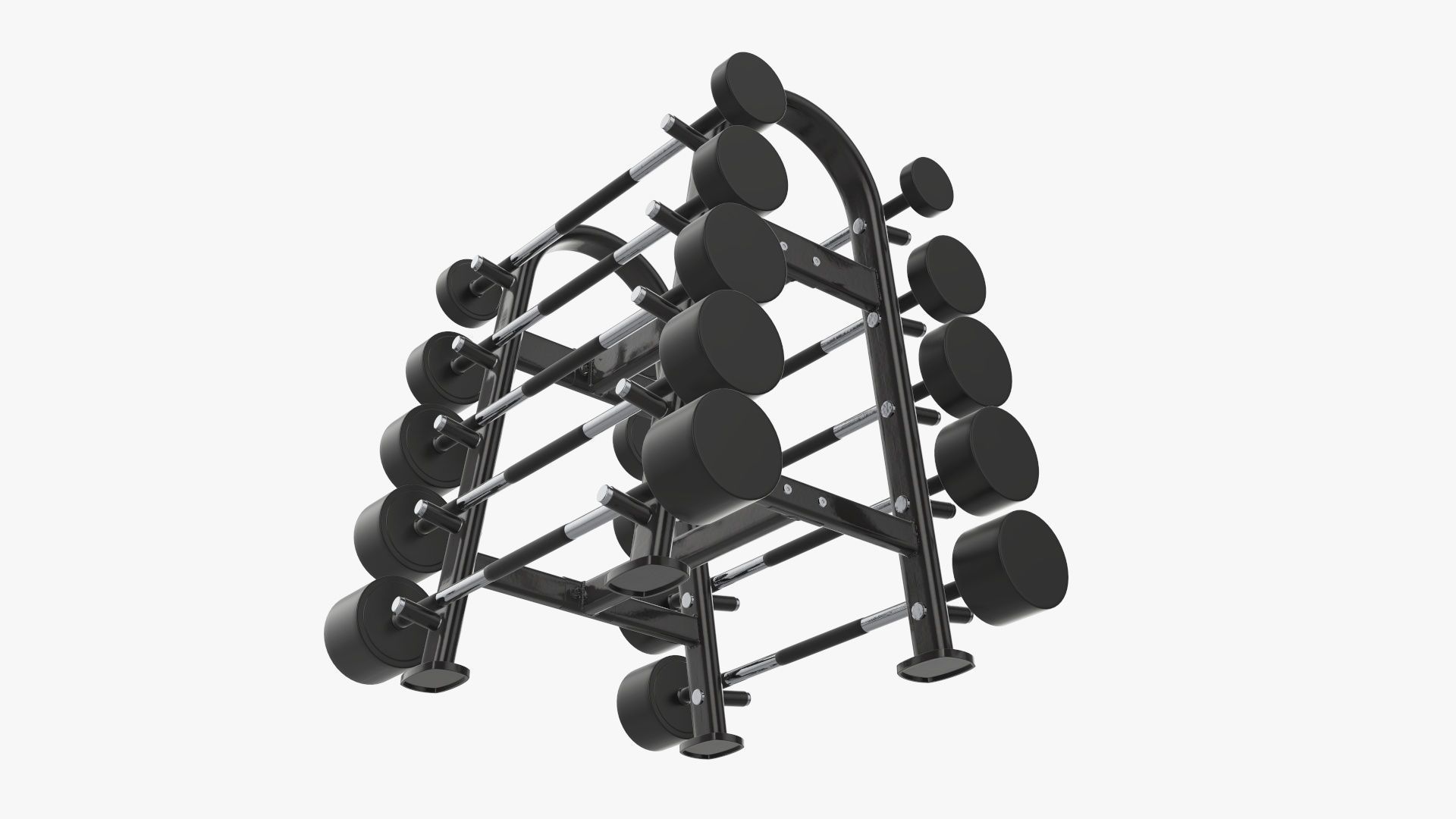 Barbell rubber set on rack 3D model_2