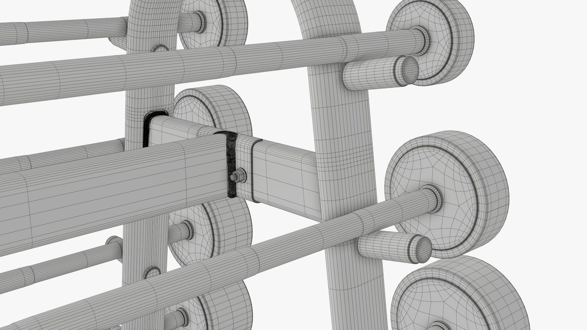 Barbell rubber set on rack 3D model_12