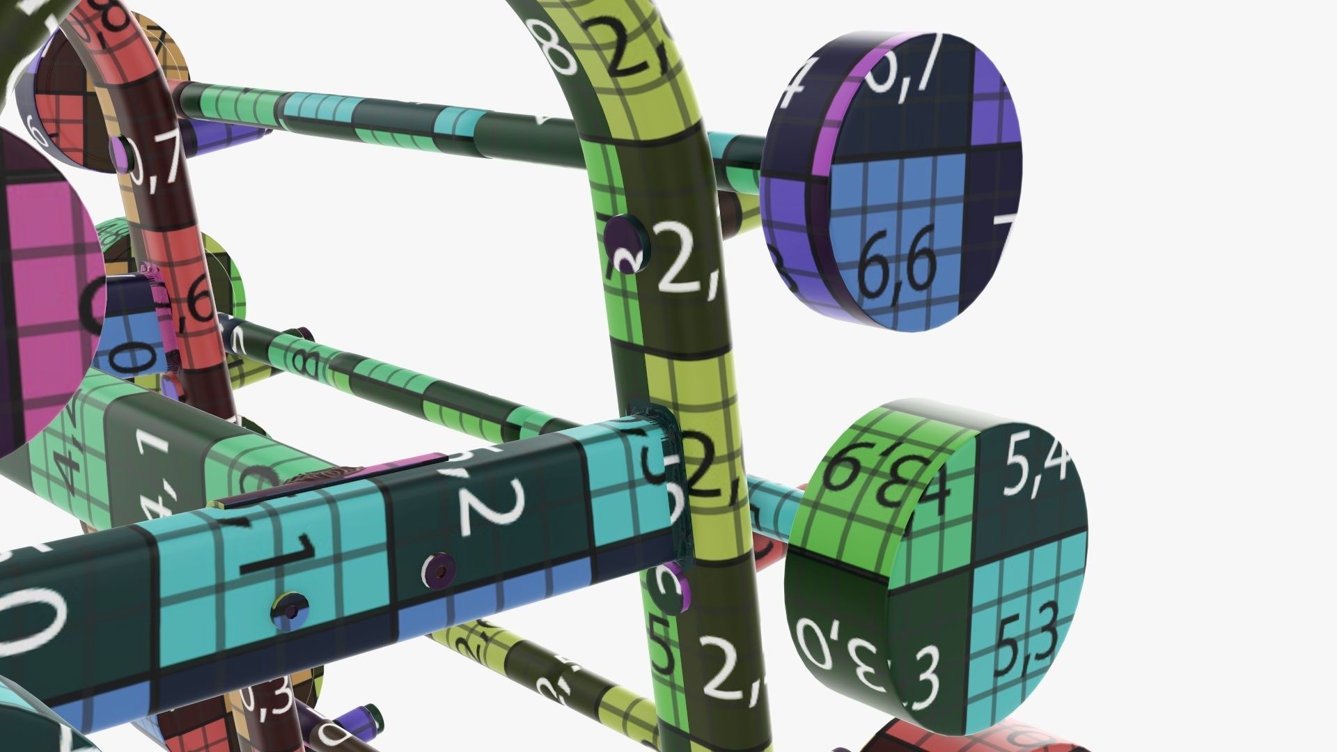 Barbell rubber set on rack 3D model_24