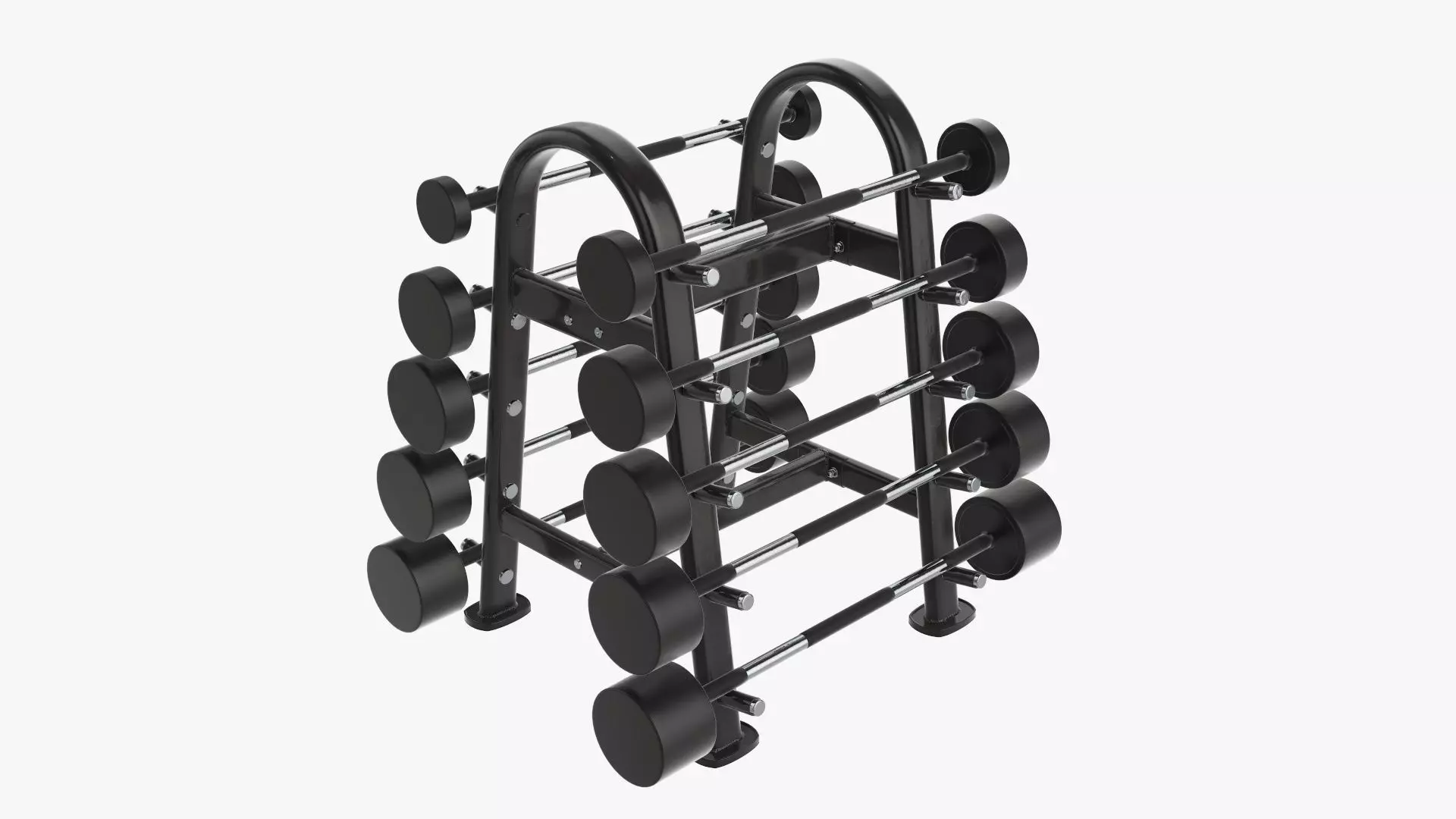 Barbell rubber set on rack 3D model_0