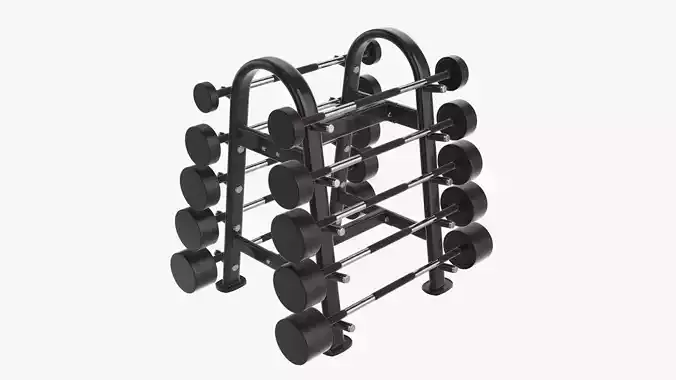 Barbell rubber set on rack 3D model