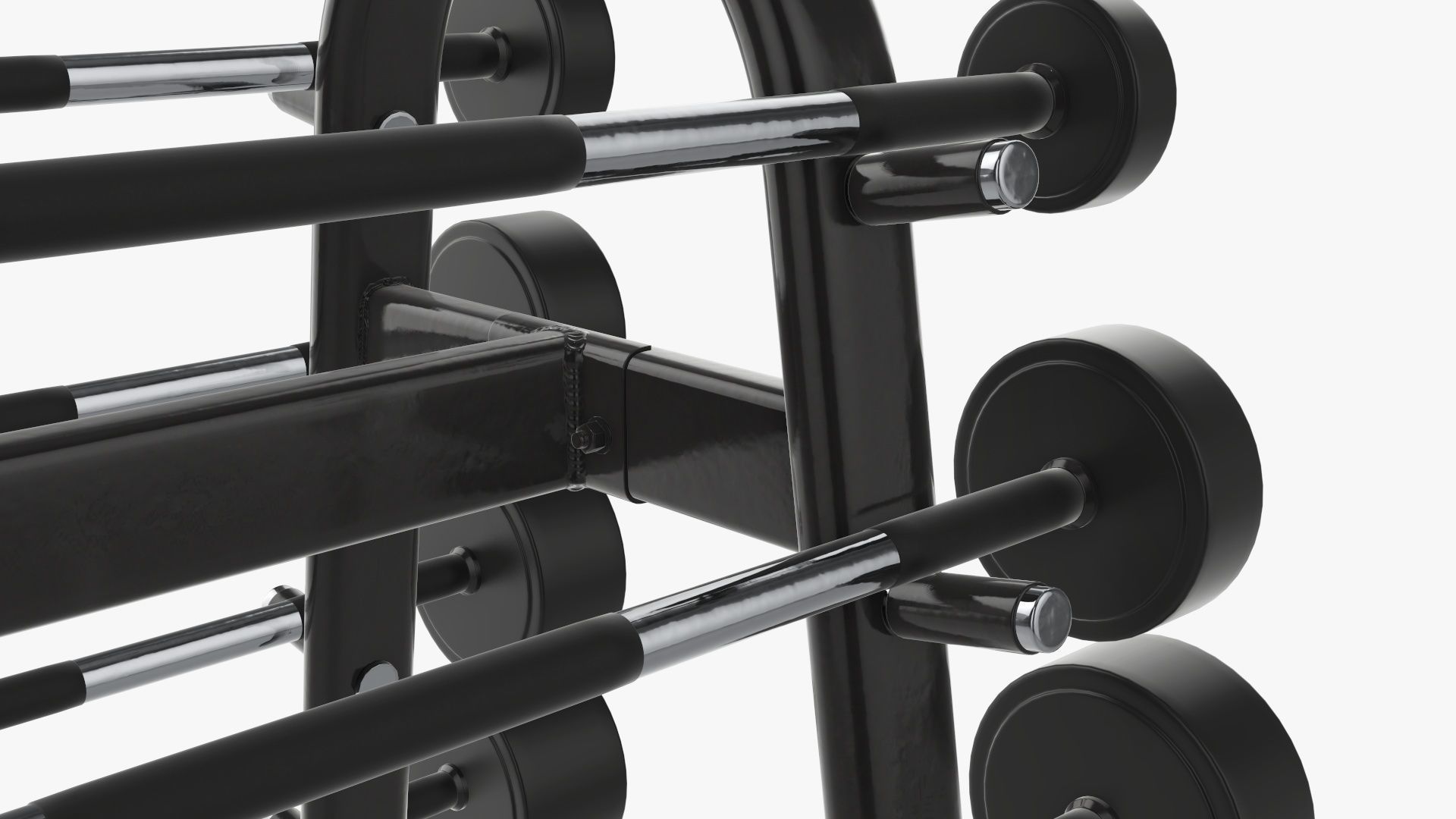 Barbell rubber set on rack 3D model_3