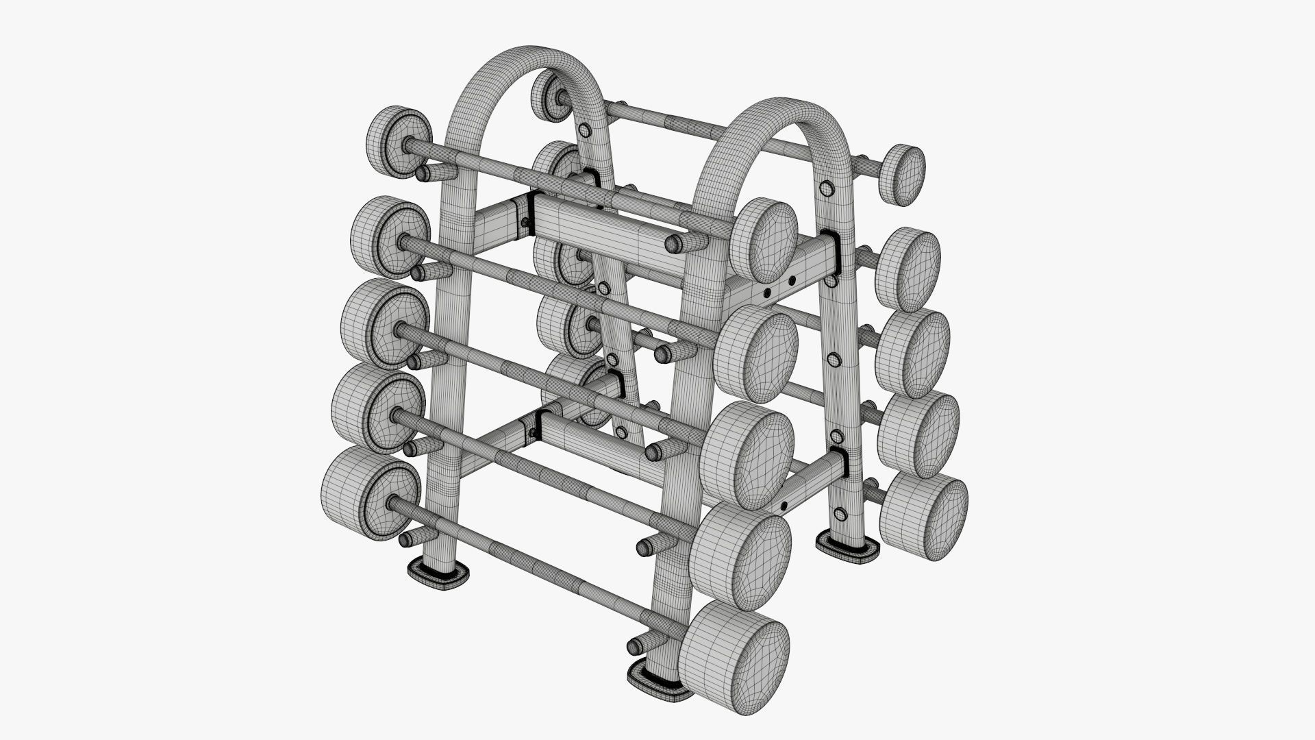 Barbell rubber set on rack 3D model_10