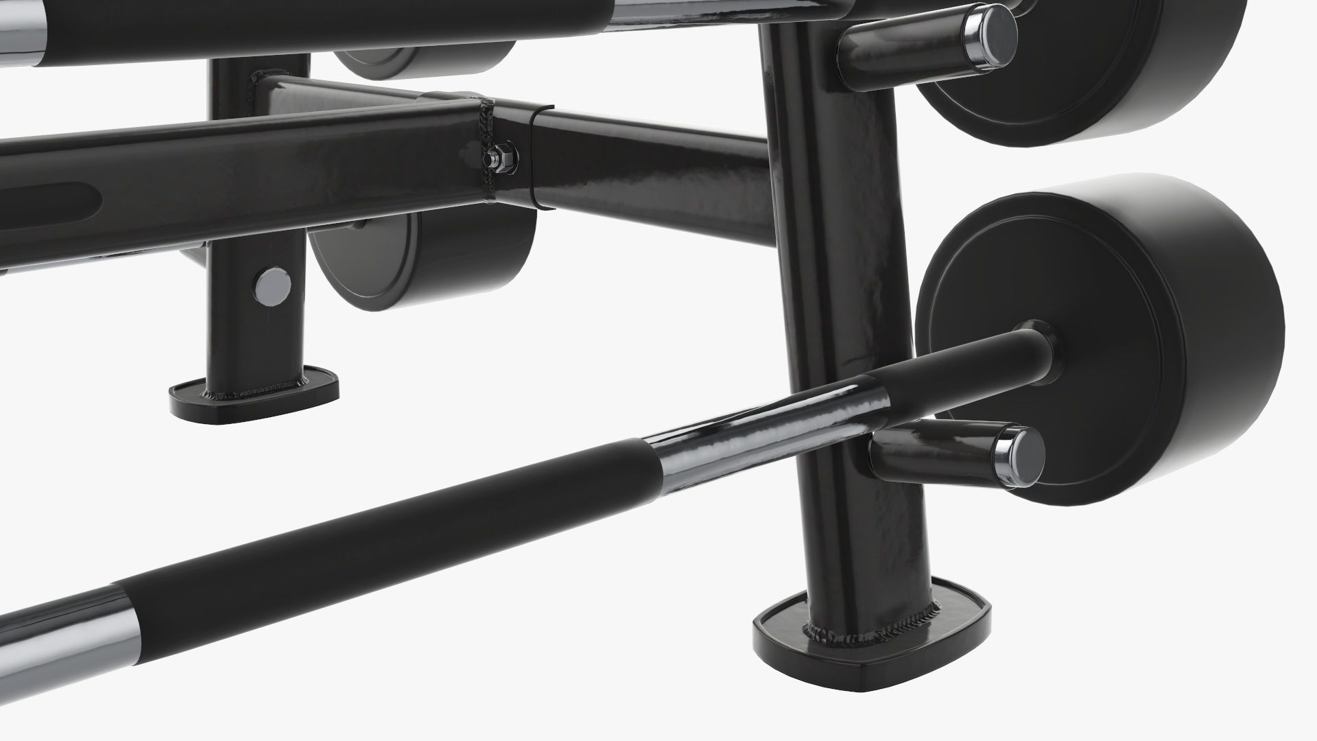Barbell rubber set on rack 3D model_4