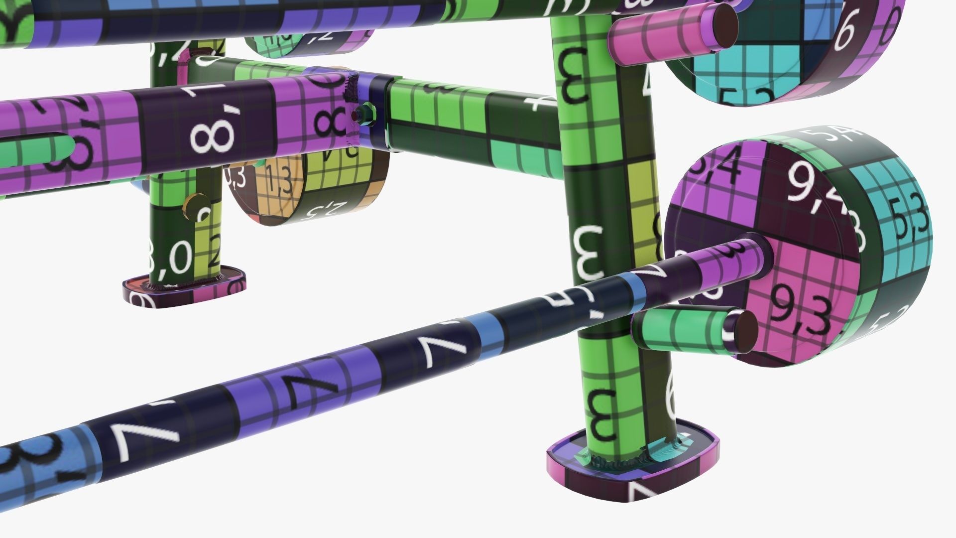 Barbell rubber set on rack 3D model_22