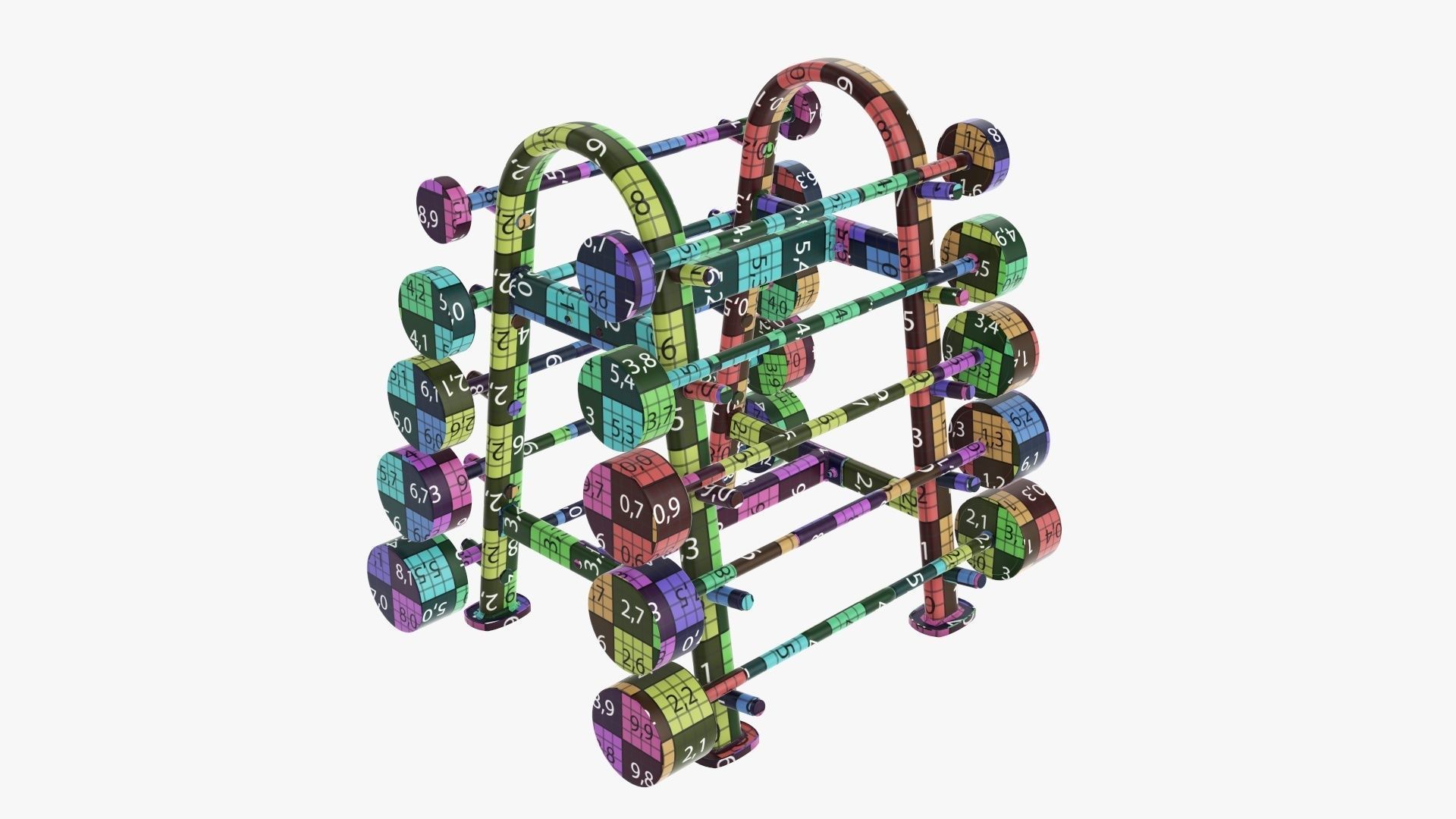 Barbell rubber set on rack 3D model_18