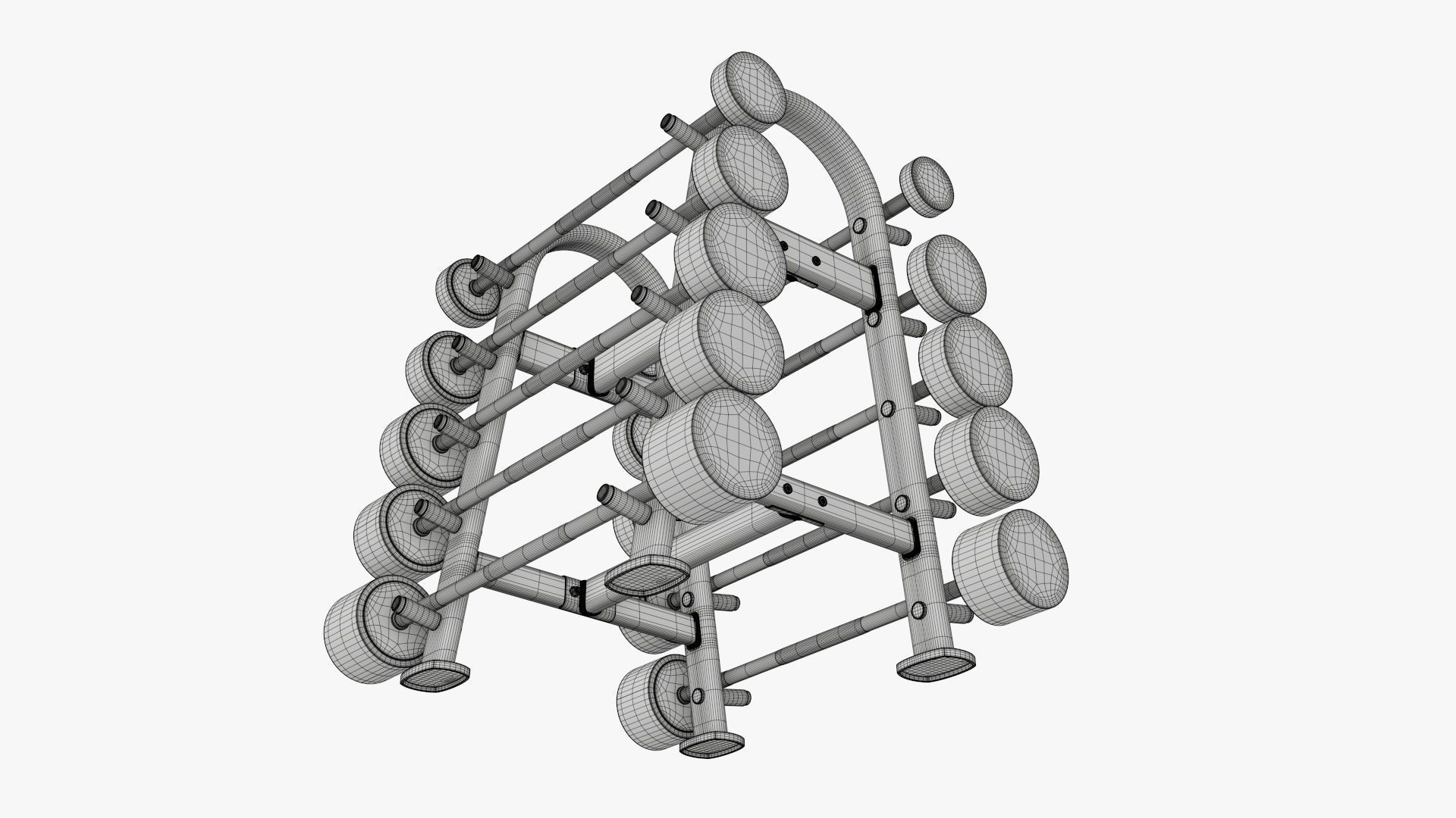 Barbell rubber set on rack 3D model_11