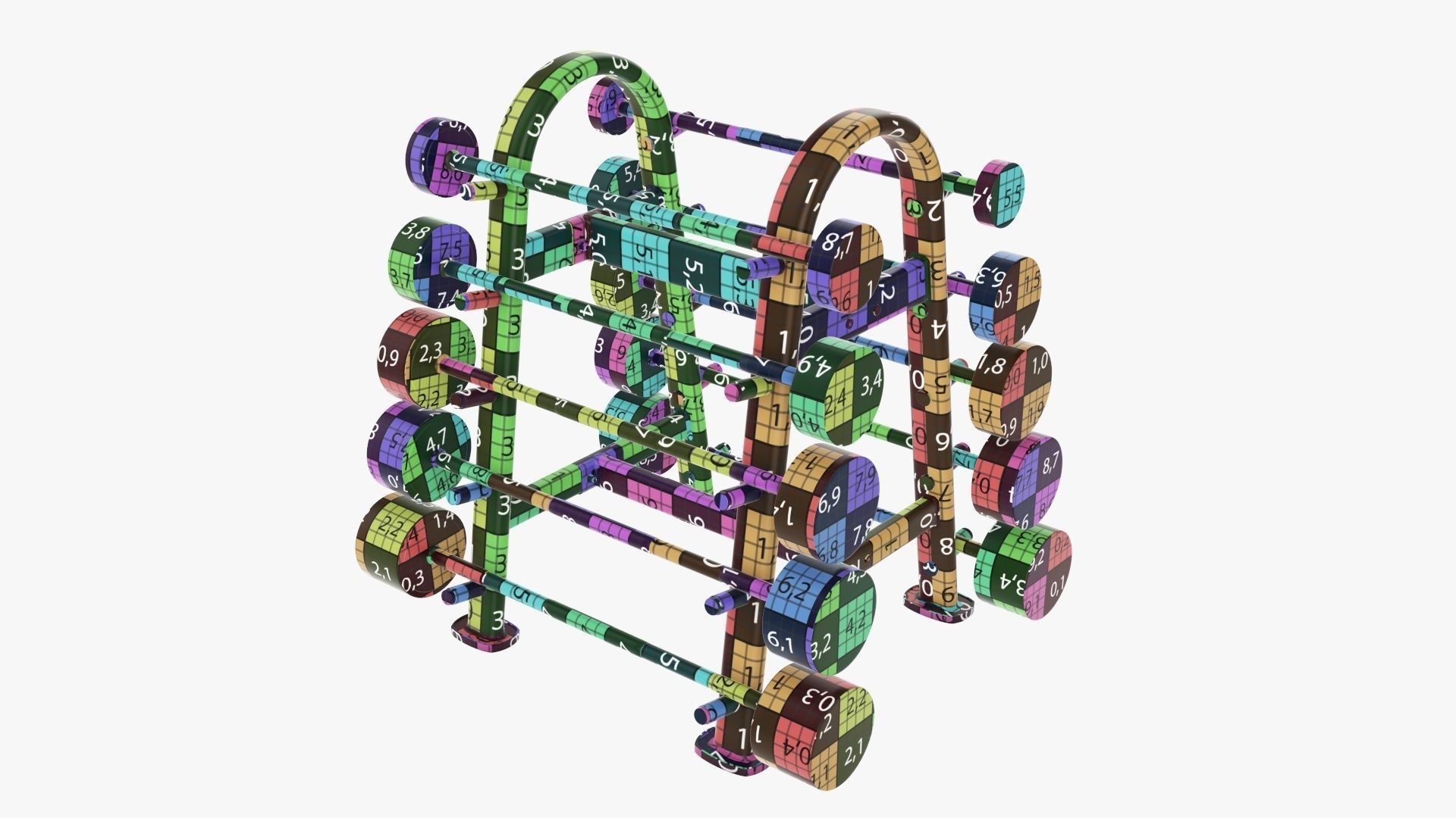 Barbell rubber set on rack 3D model_19