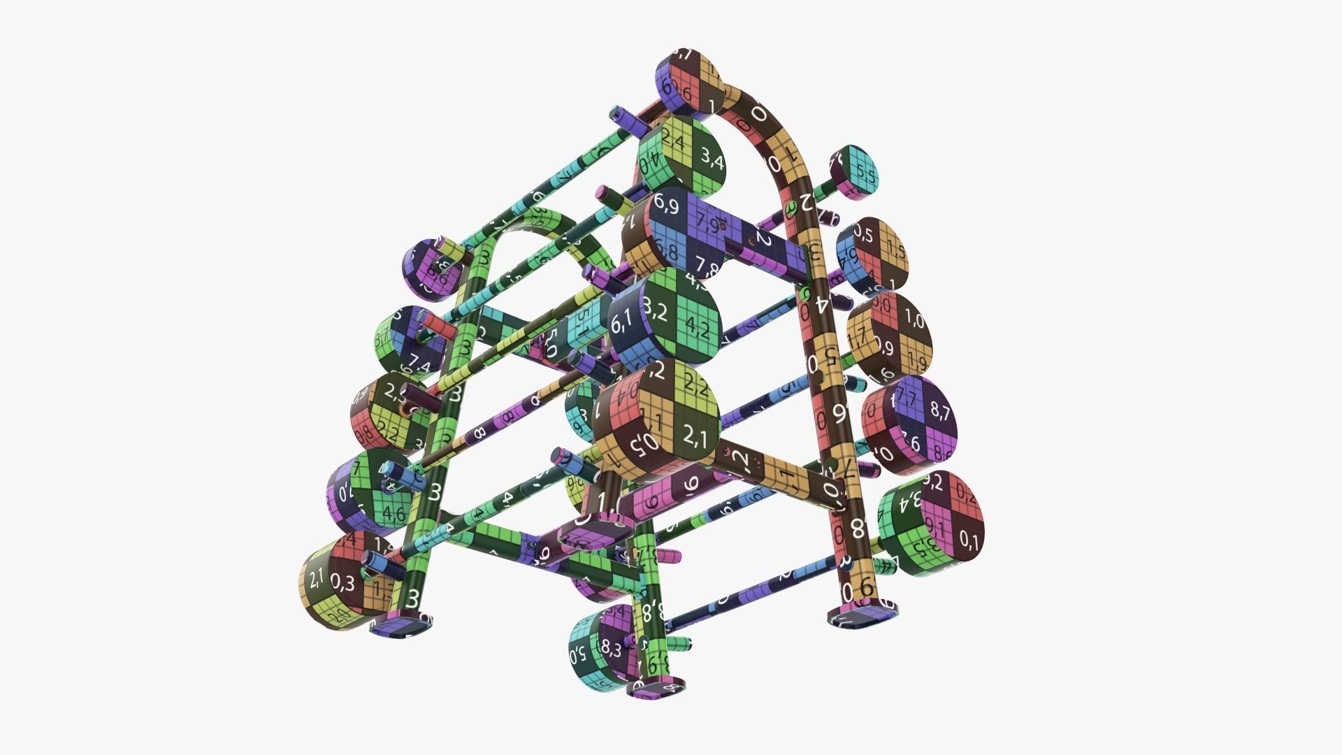 Barbell rubber set on rack 3D model_20