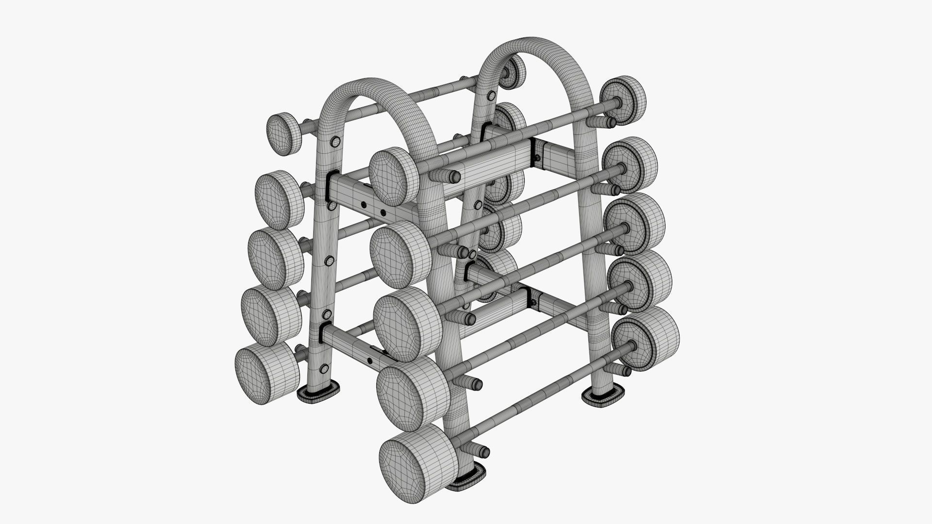 Barbell rubber set on rack 3D model_9