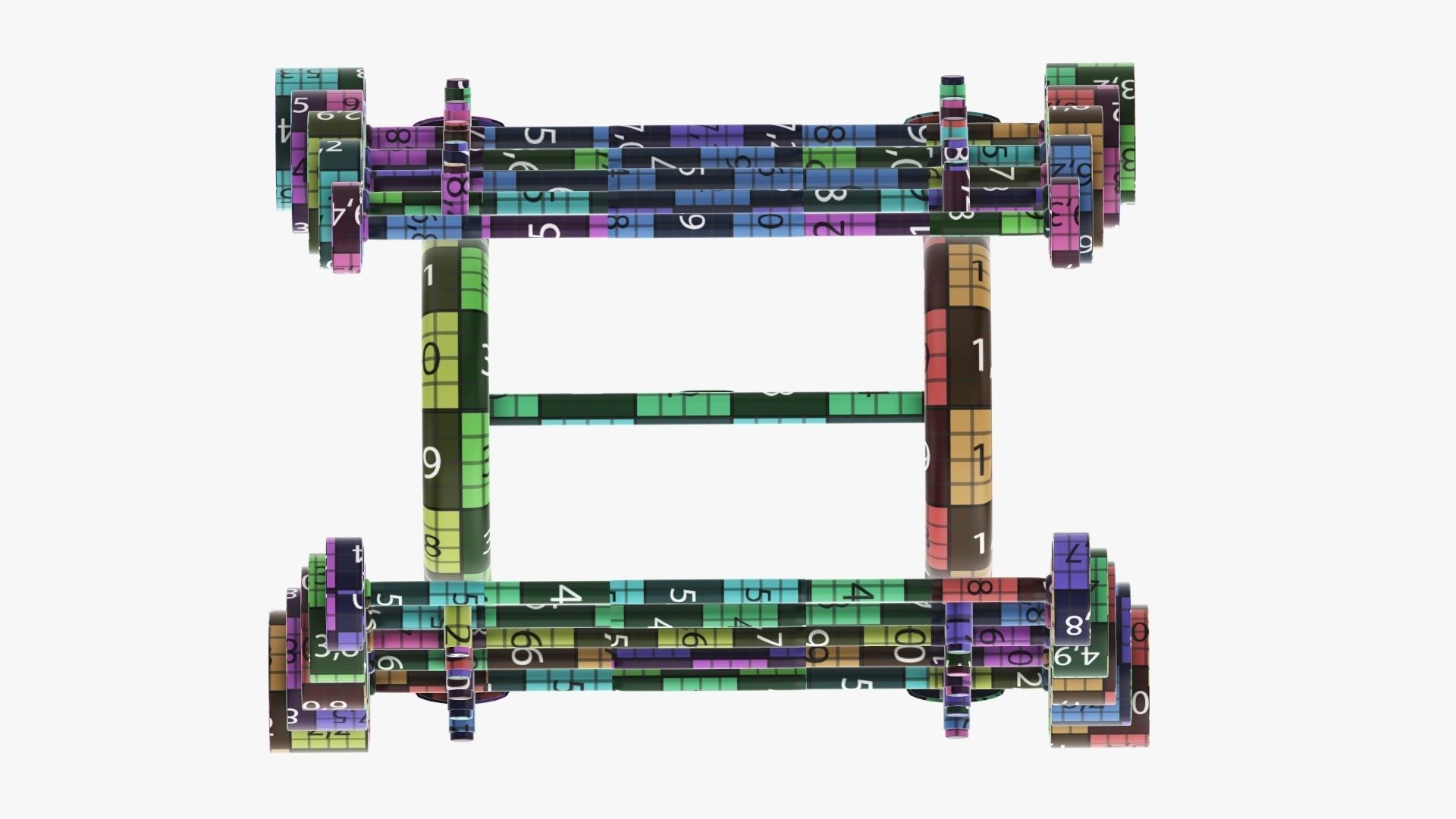 Barbell rubber set on rack 3D model_25