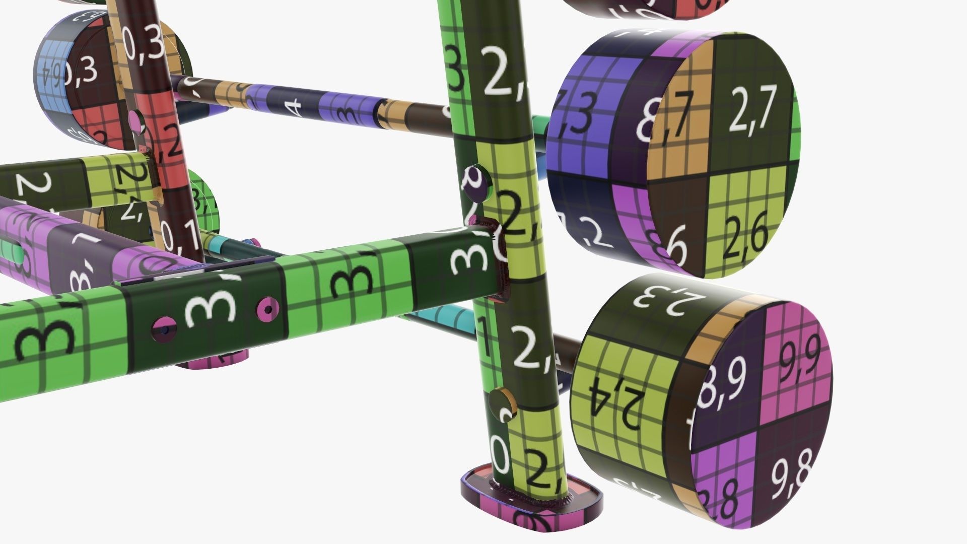 Barbell rubber set on rack 3D model_23