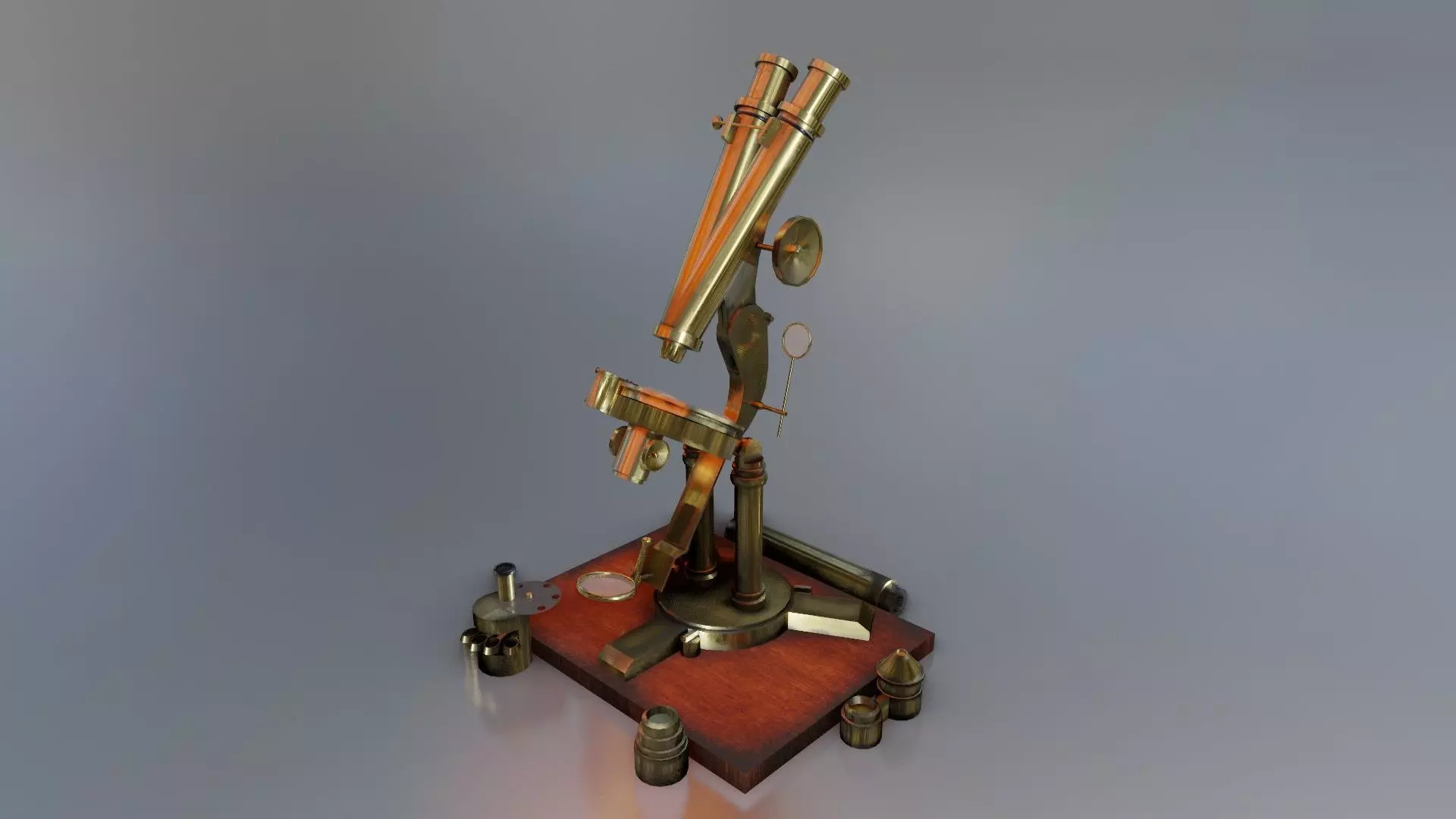 Old British Microscope 3d model Low-poly 3D model_0