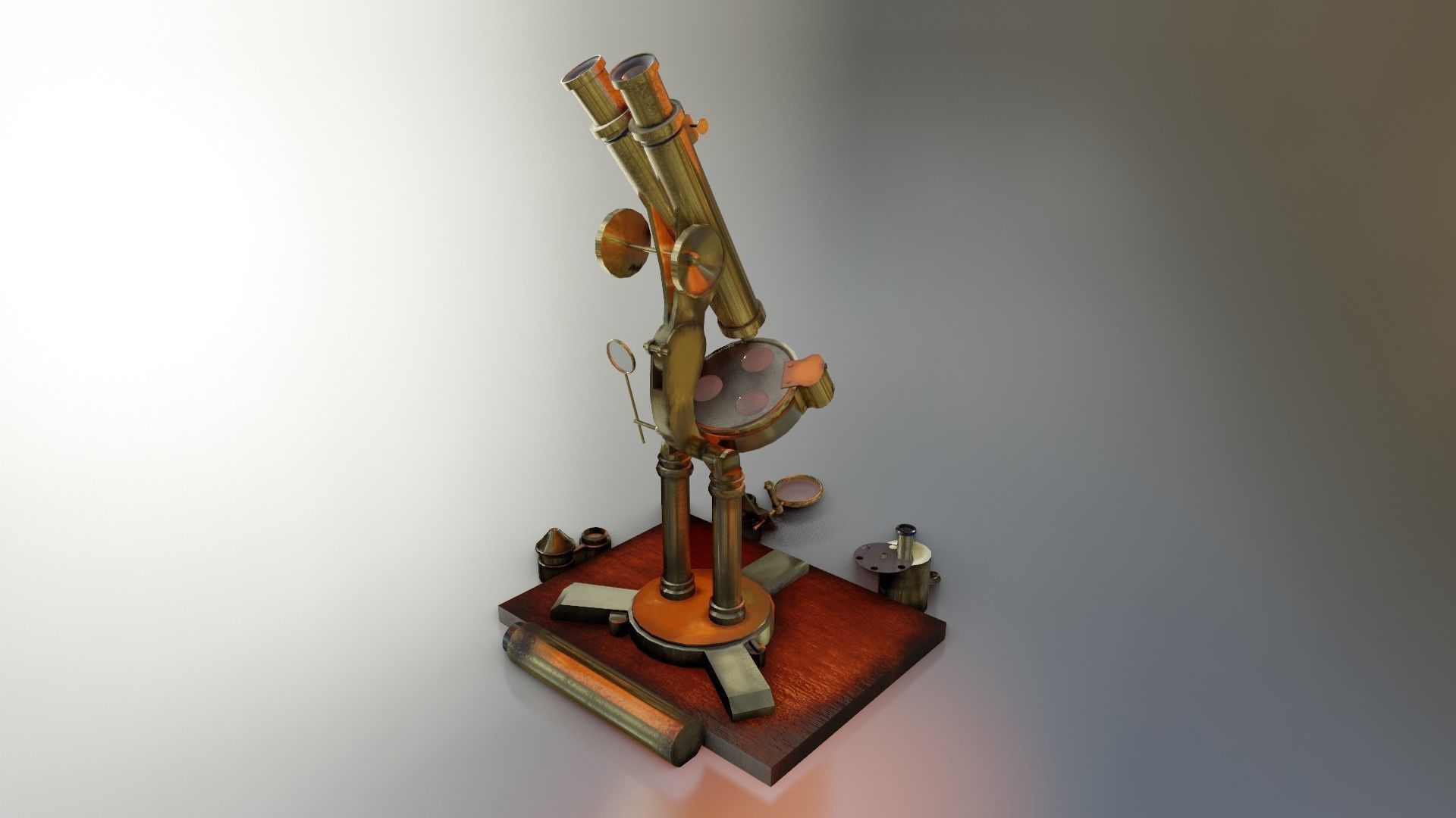 Old British Microscope 3d model Low-poly 3D model_4